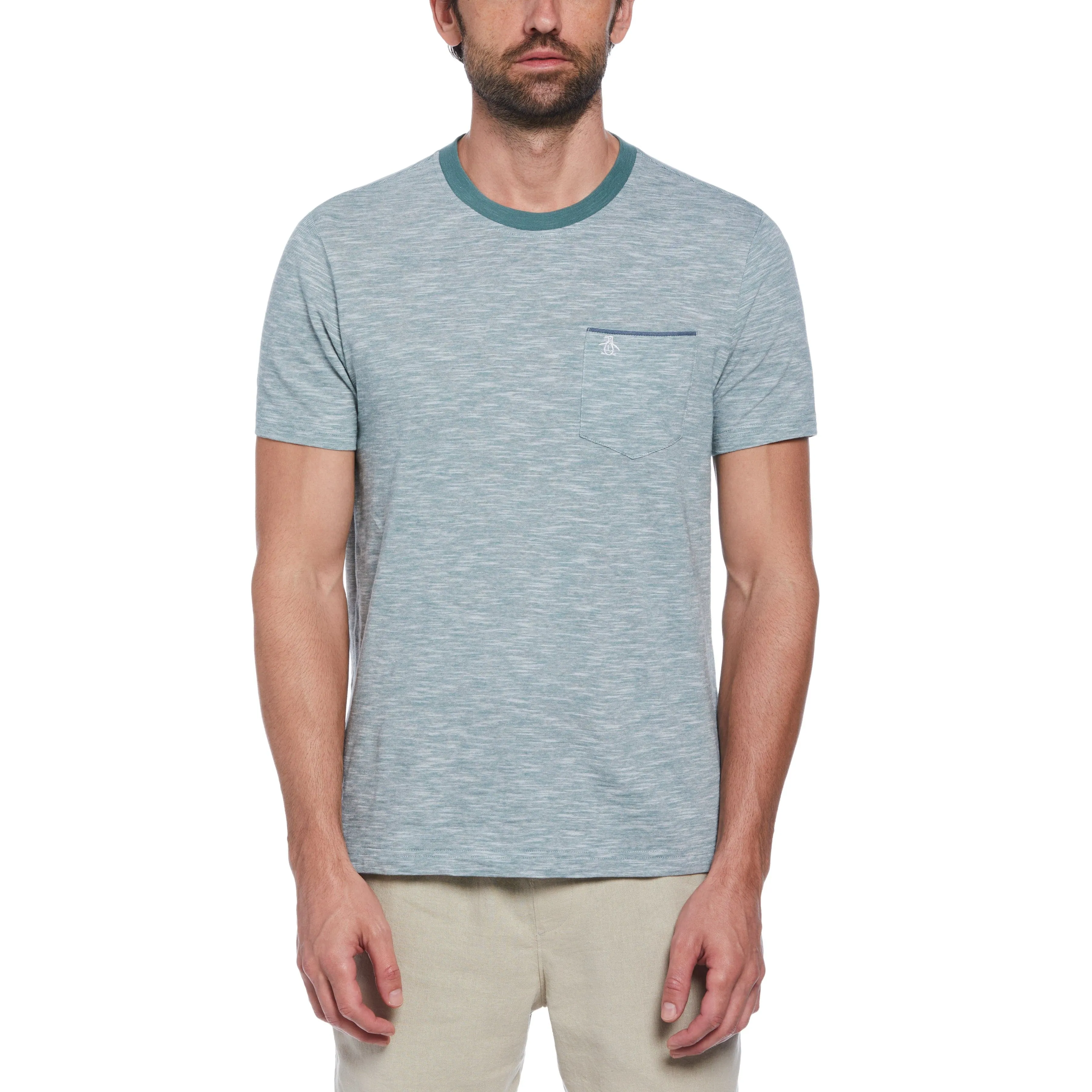 Stripe Chambray Tipped Pocket Tee sold by Original Penguin