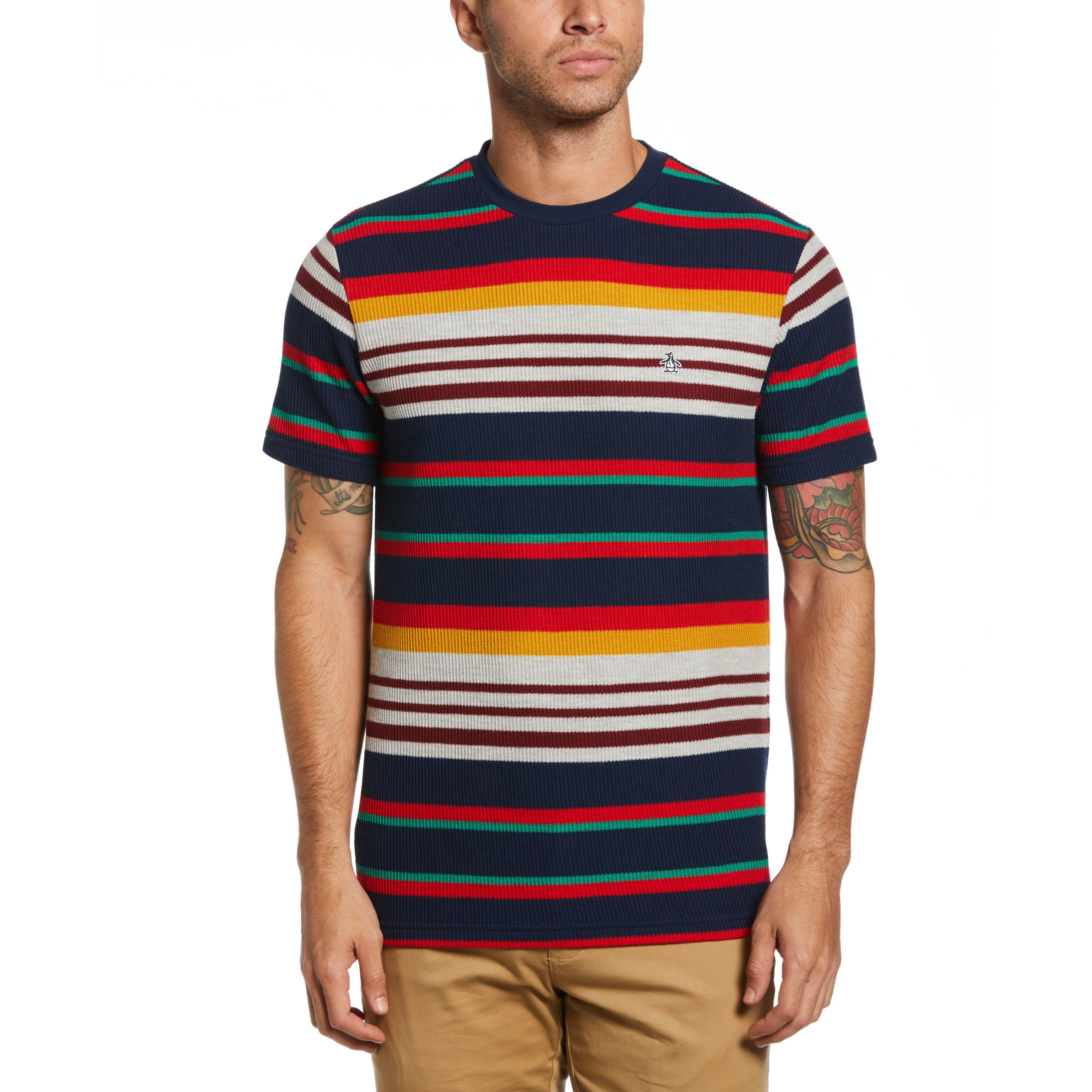 Multi Stripe Waffle Tee sold by Original Penguin