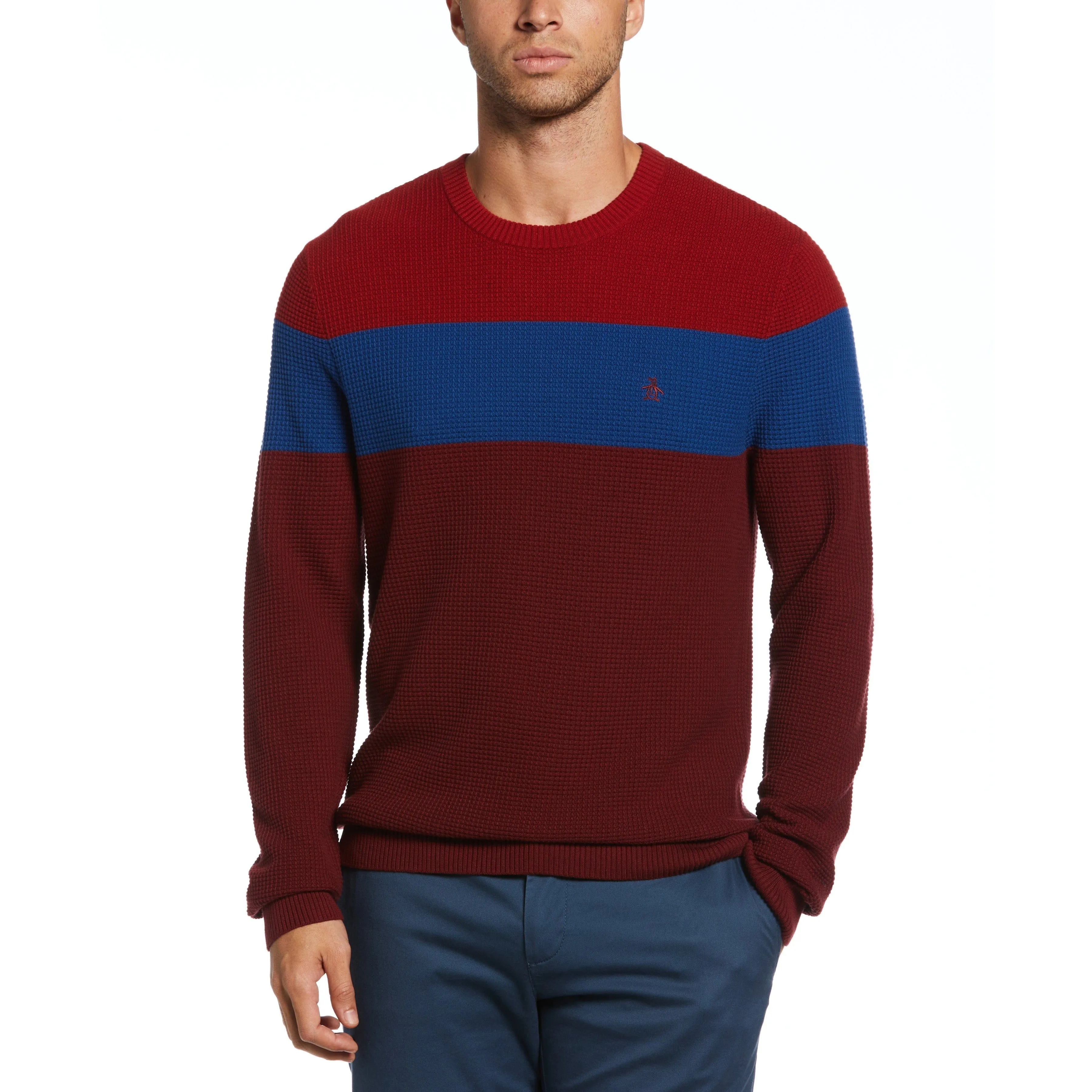 Chest Stripe Waffle Sweater sold by Original Penguin