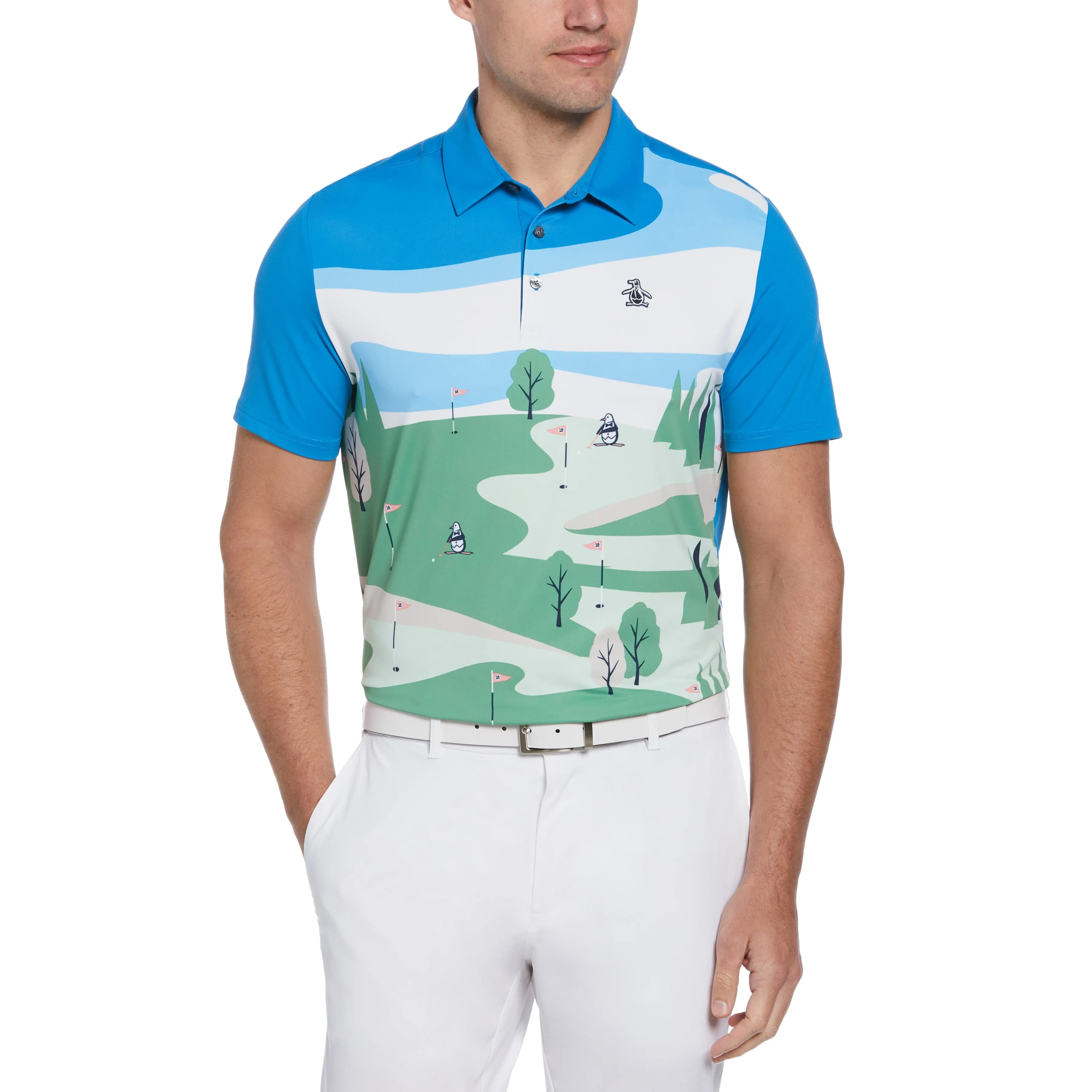 "Pete On The Course" Novelty Print Golf Polo sold by Original Penguin