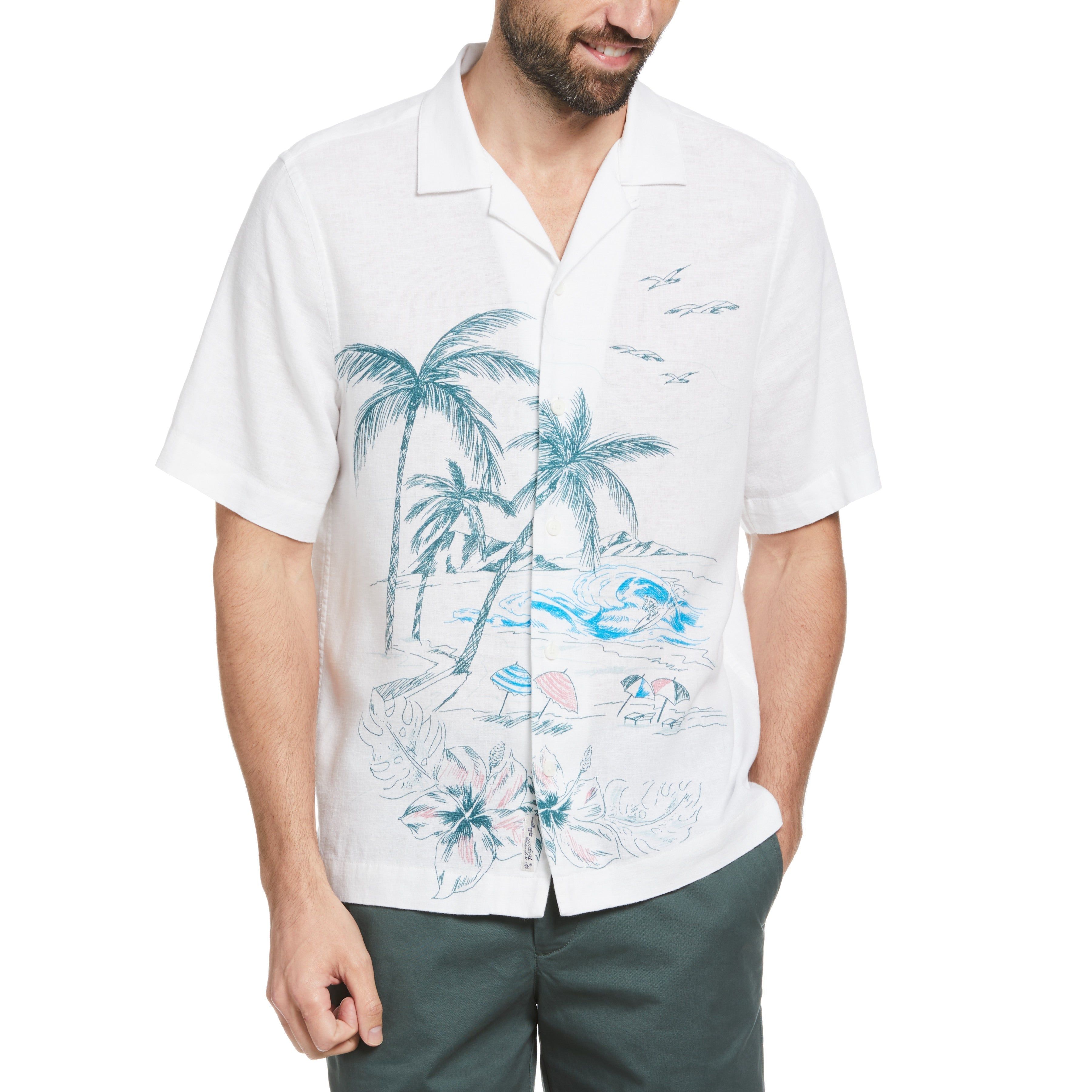 EcoVero™ Linen Blend Beach Print Shirt sold by Original Penguin