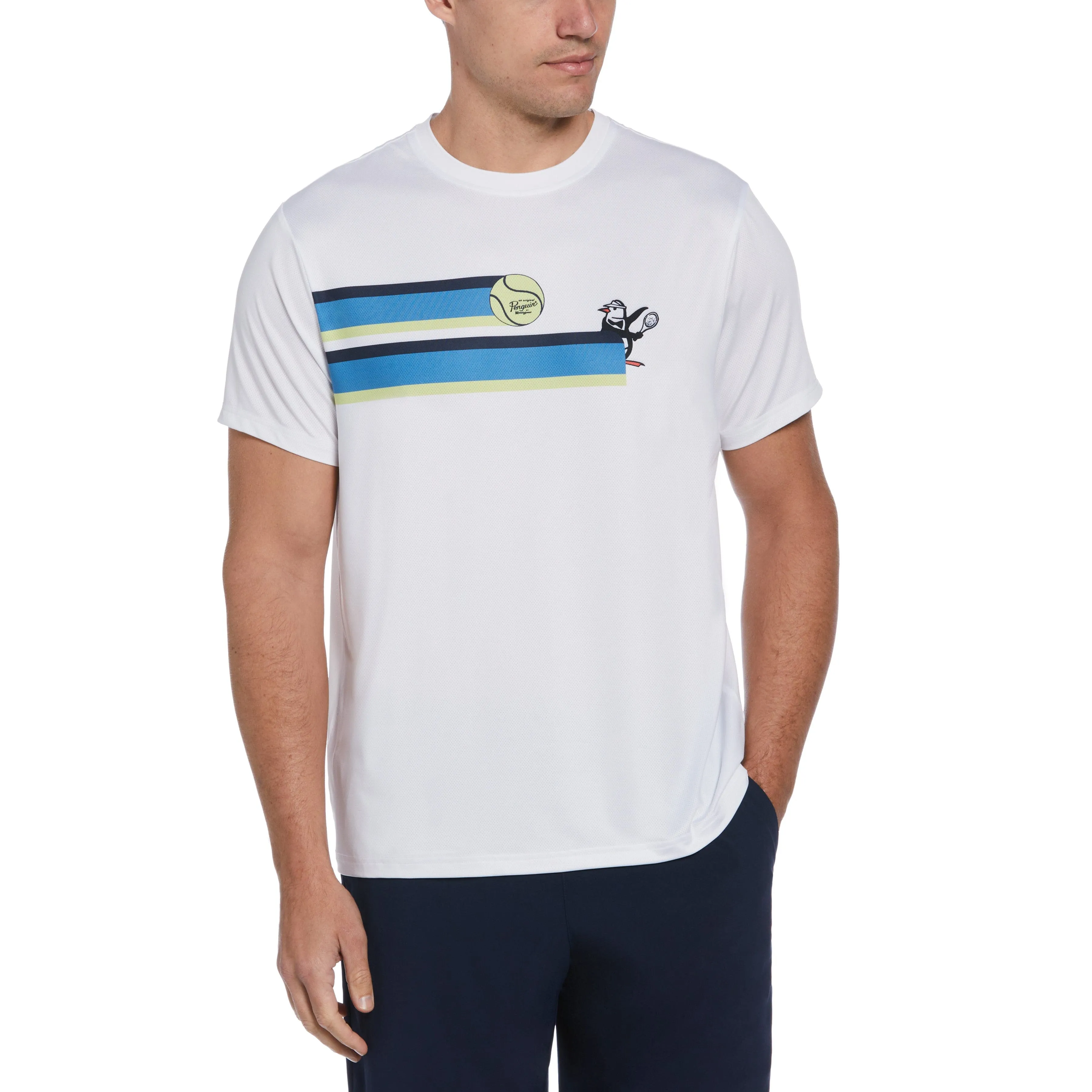 Men's 80's Stripe Tennis Graphic Tee sold by Original Penguin
