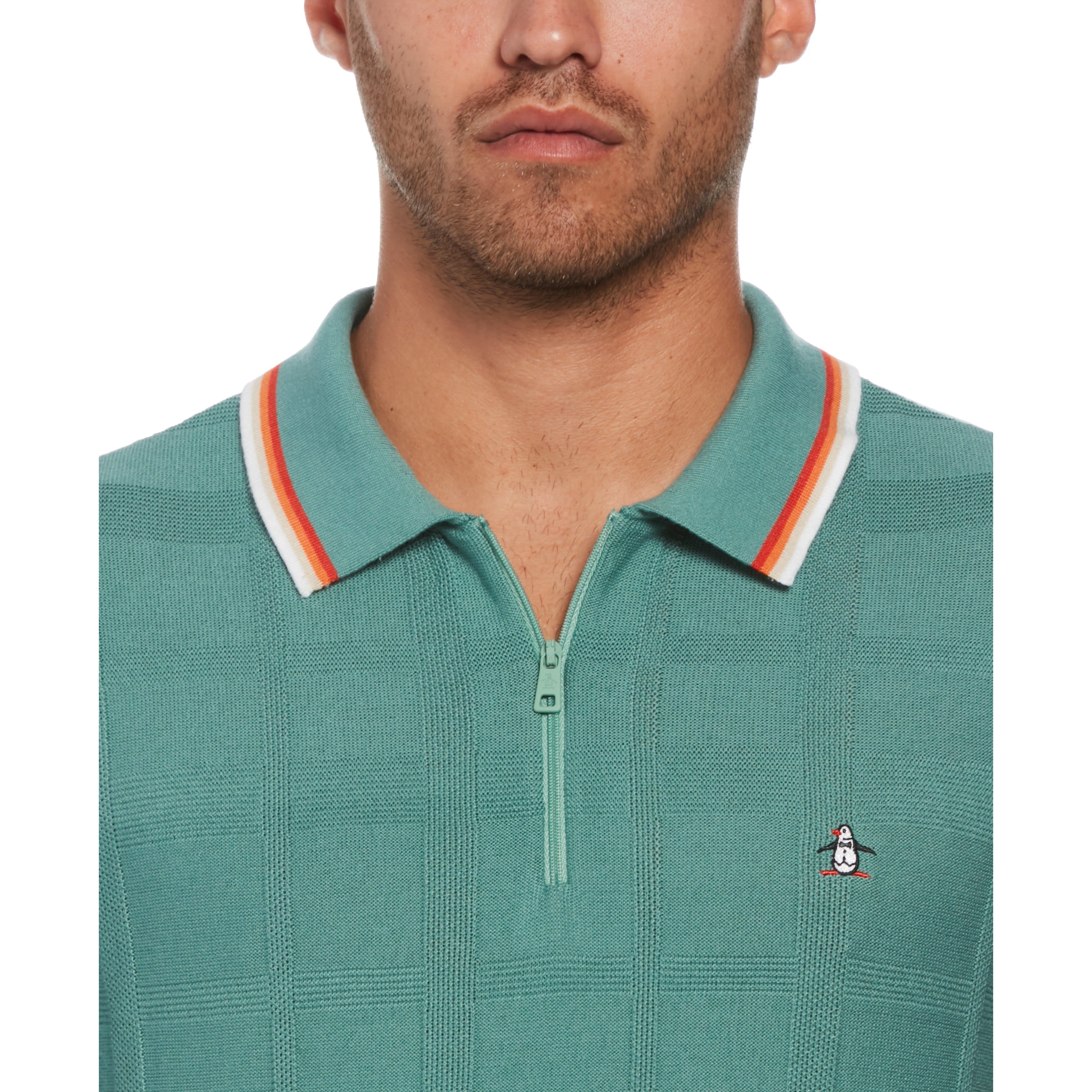 Quarter Zip Tonal Check Jacquard Sweater Polo sold by Original Penguin product image thumbnail 4