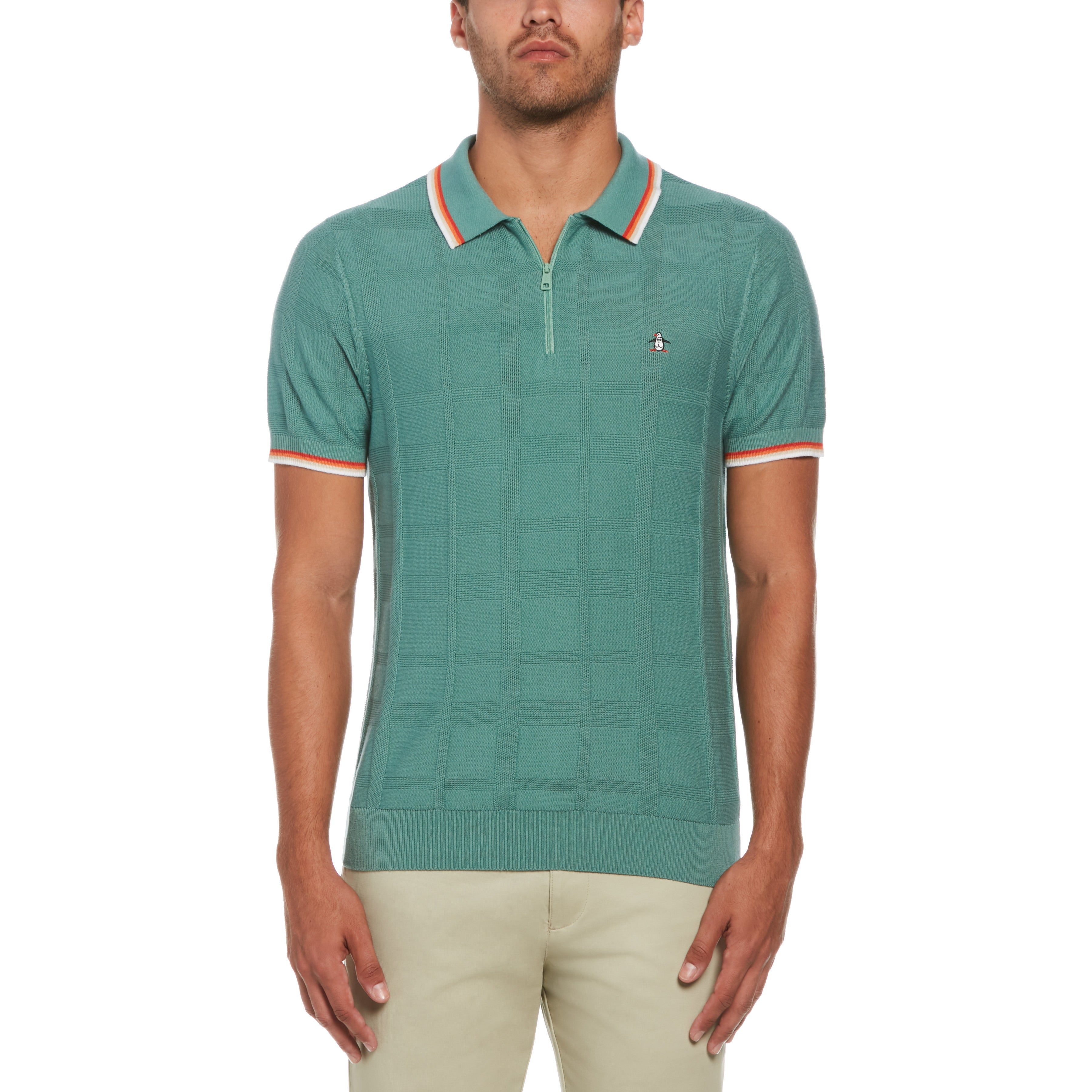 Quarter Zip Tonal Check Jacquard Sweater Polo sold by Original Penguin product image thumbnail 2