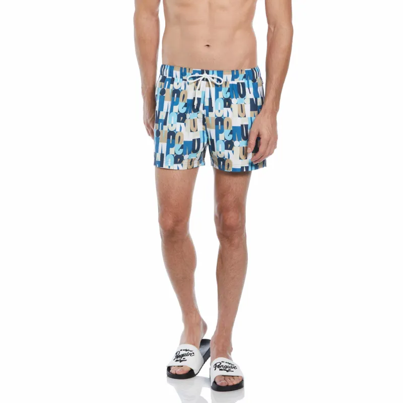 All-Over Multi Color Logo Print Swim Short sold by Original Penguin