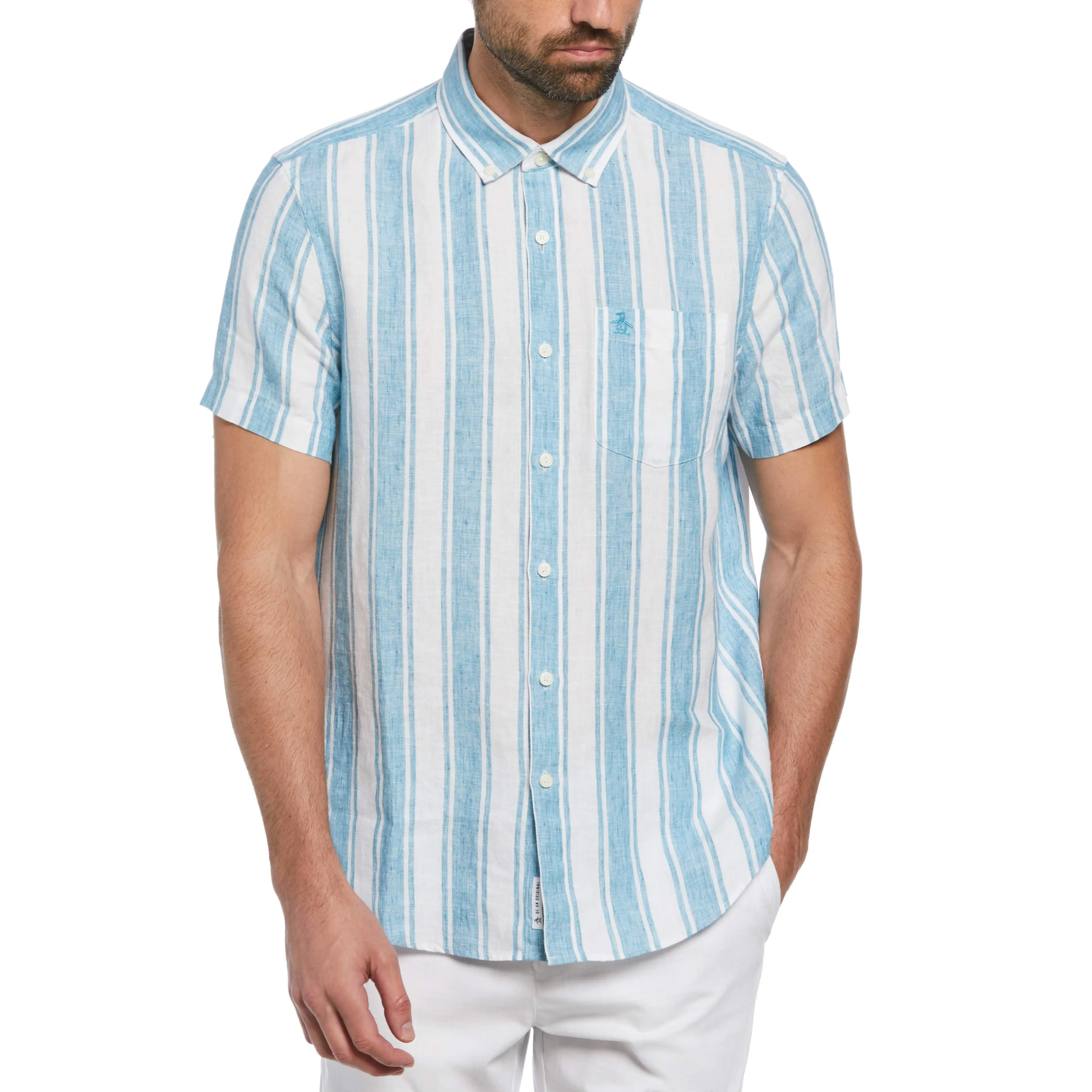Linen Vertical Stripe Print Shirt sold by Original Penguin