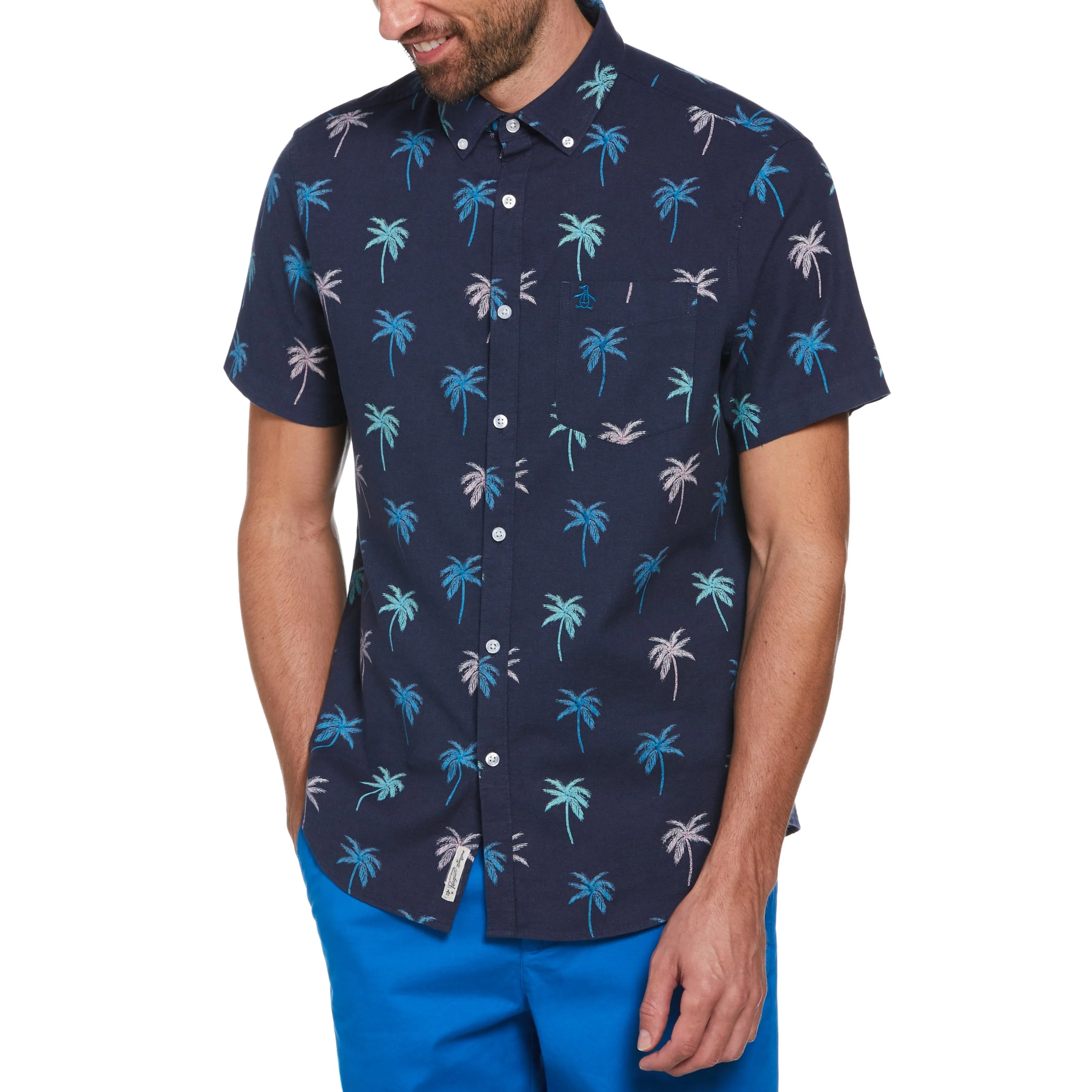 Palm Tree Print Linen Blend Shirt sold by Original Penguin