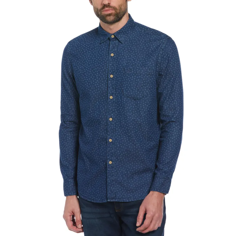 Ditsy Dot Print Indigo Denim Shirt sold by Original Penguin