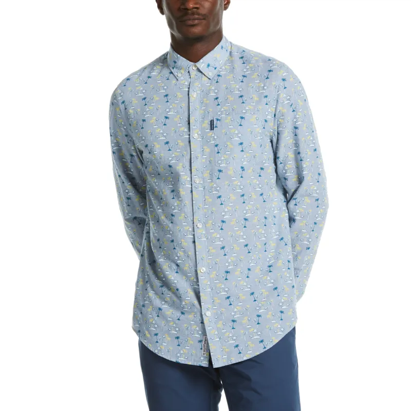 Linen Blend Tonal Palm Print Shirt sold by Original Penguin