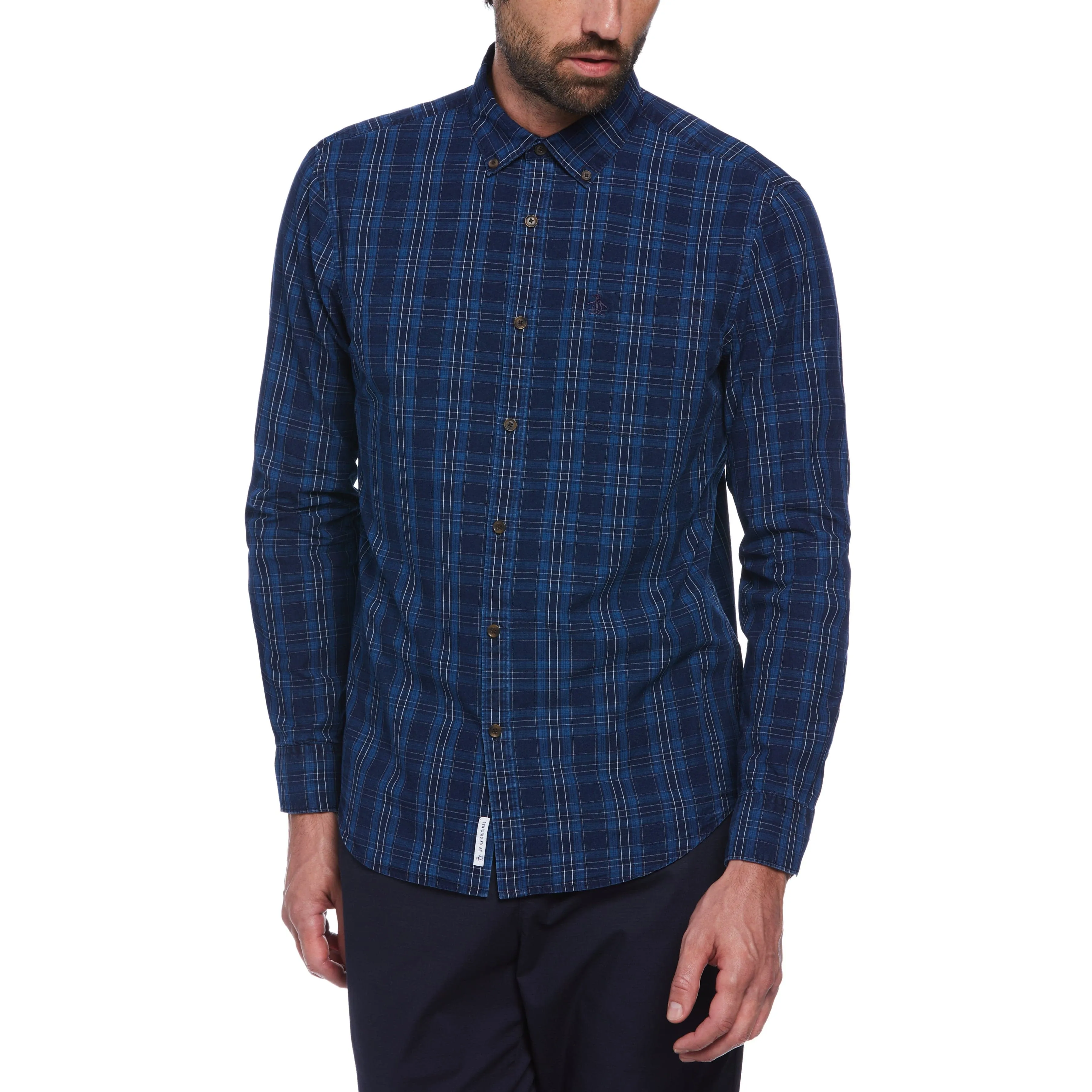 Cotton Indigo Plaid Print Button-Down Shirt sold by Original Penguin