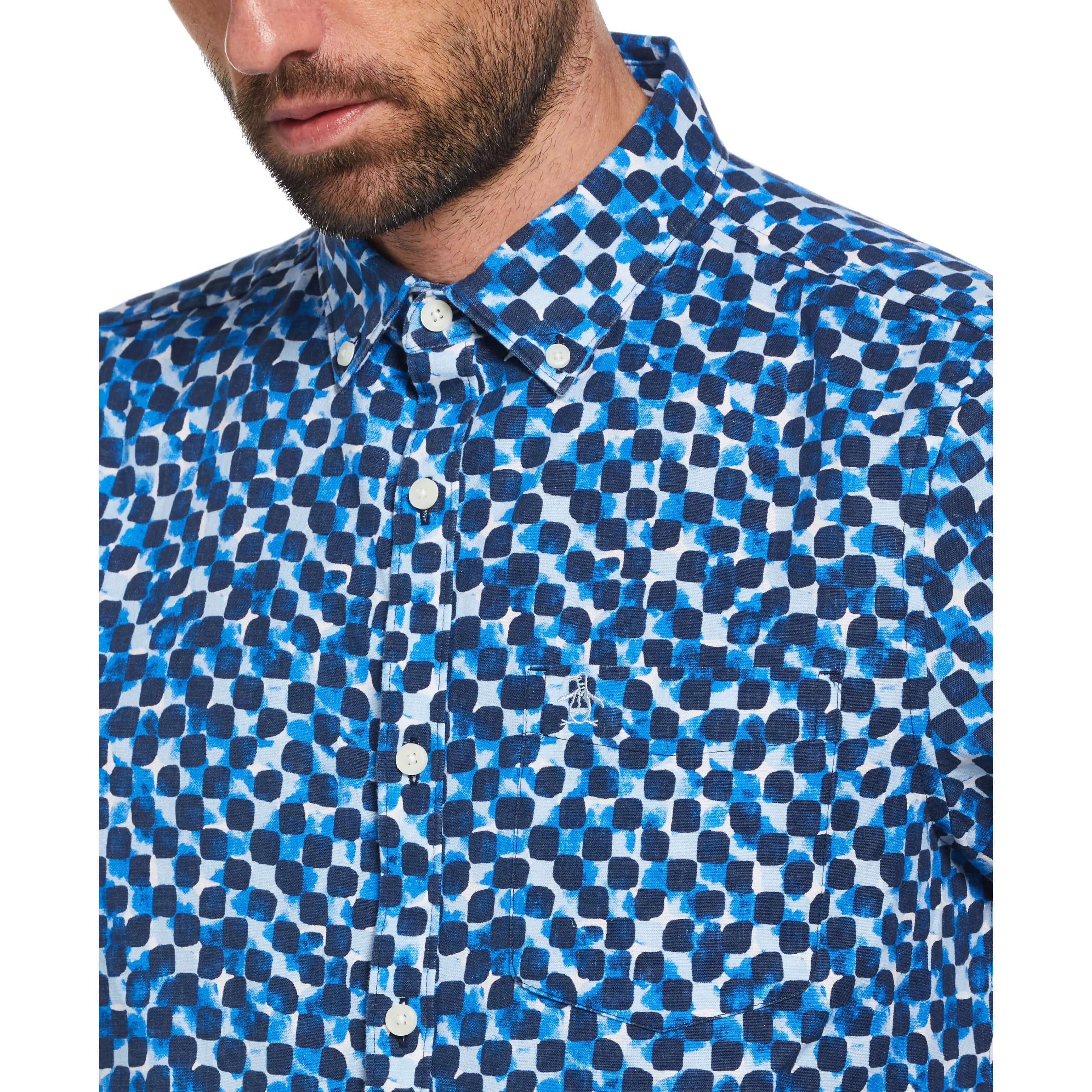 Linen Ecovero Blend Tile Print Short Sleeve Shirt sold by Original Penguin product image thumbnail 3