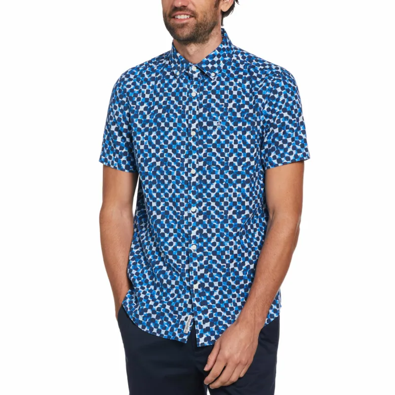 Linen Ecovero Blend Tile Print Short Sleeve Shirt sold by Original Penguin