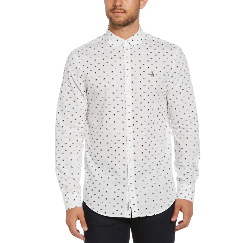Top Hat & Mustache Print Poplin Shirt sold by Original Penguin