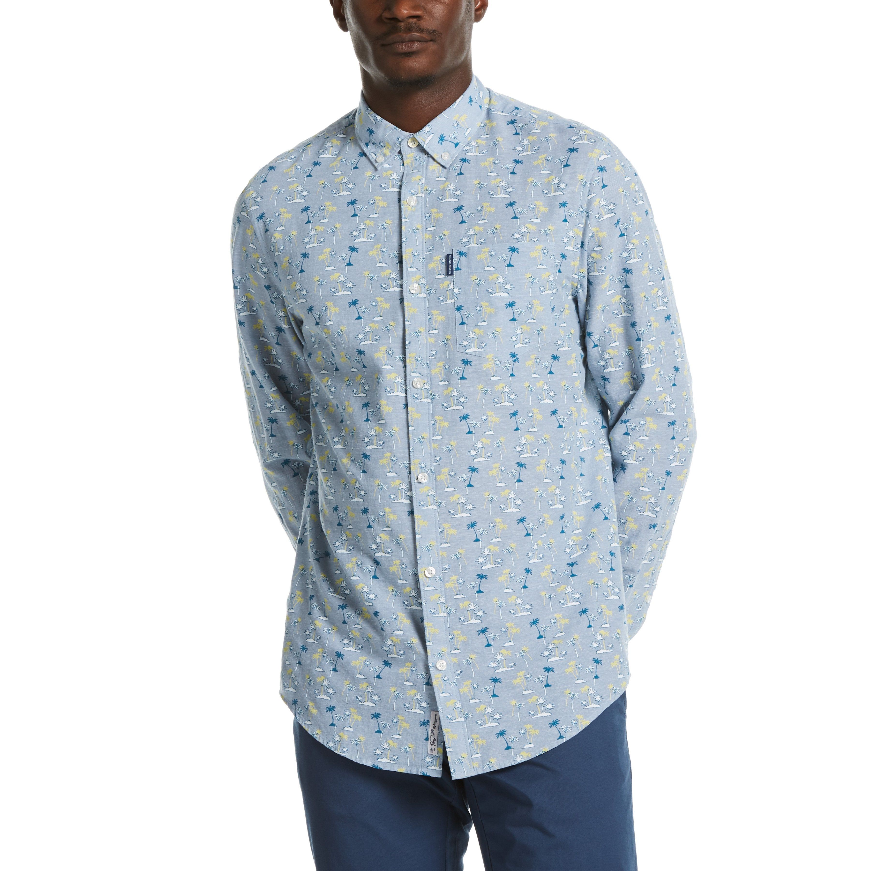 Linen Blend Tonal Palm Print Shirt sold by Original Penguin