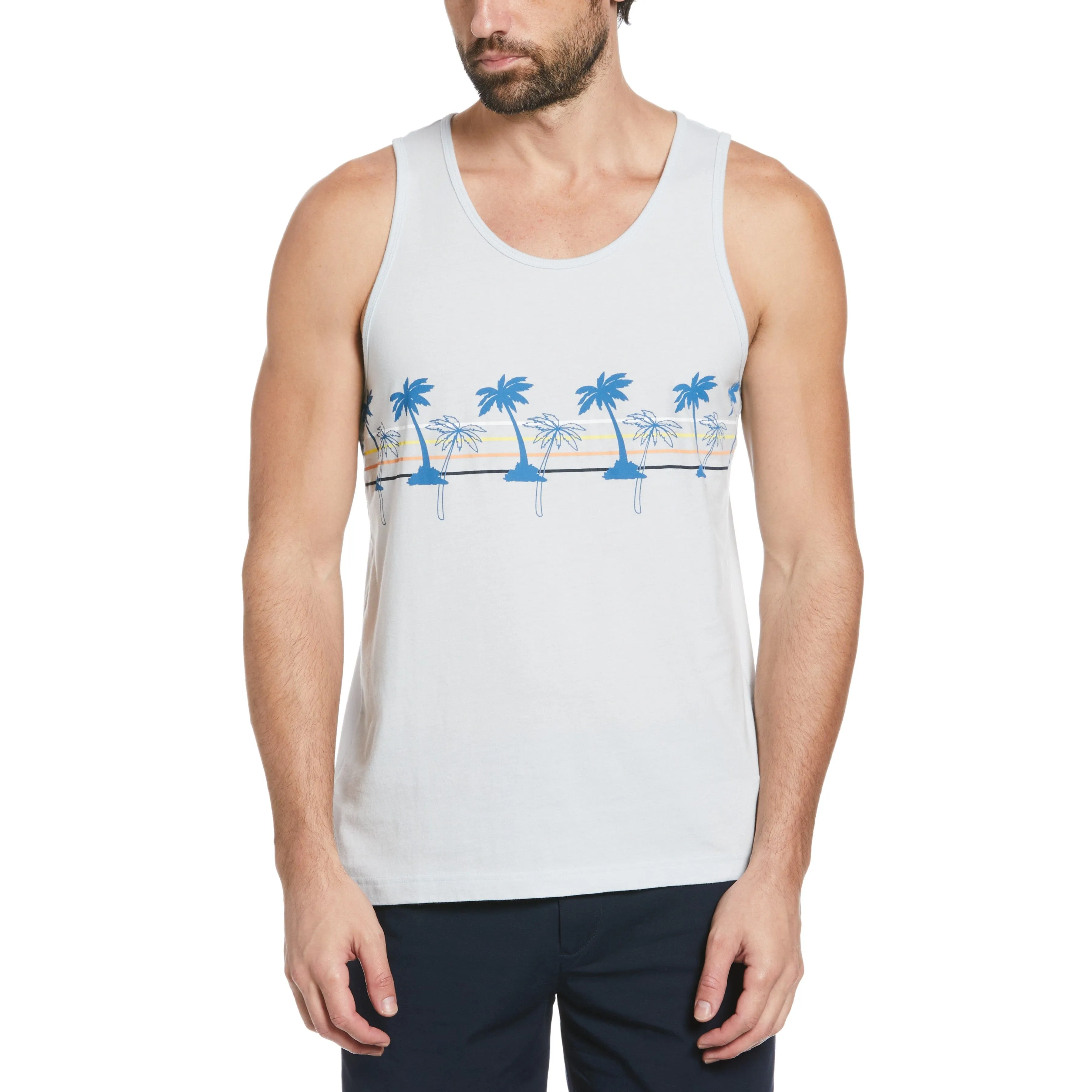 Engineered Stripe Palm Tree Print Tank sold by Original Penguin