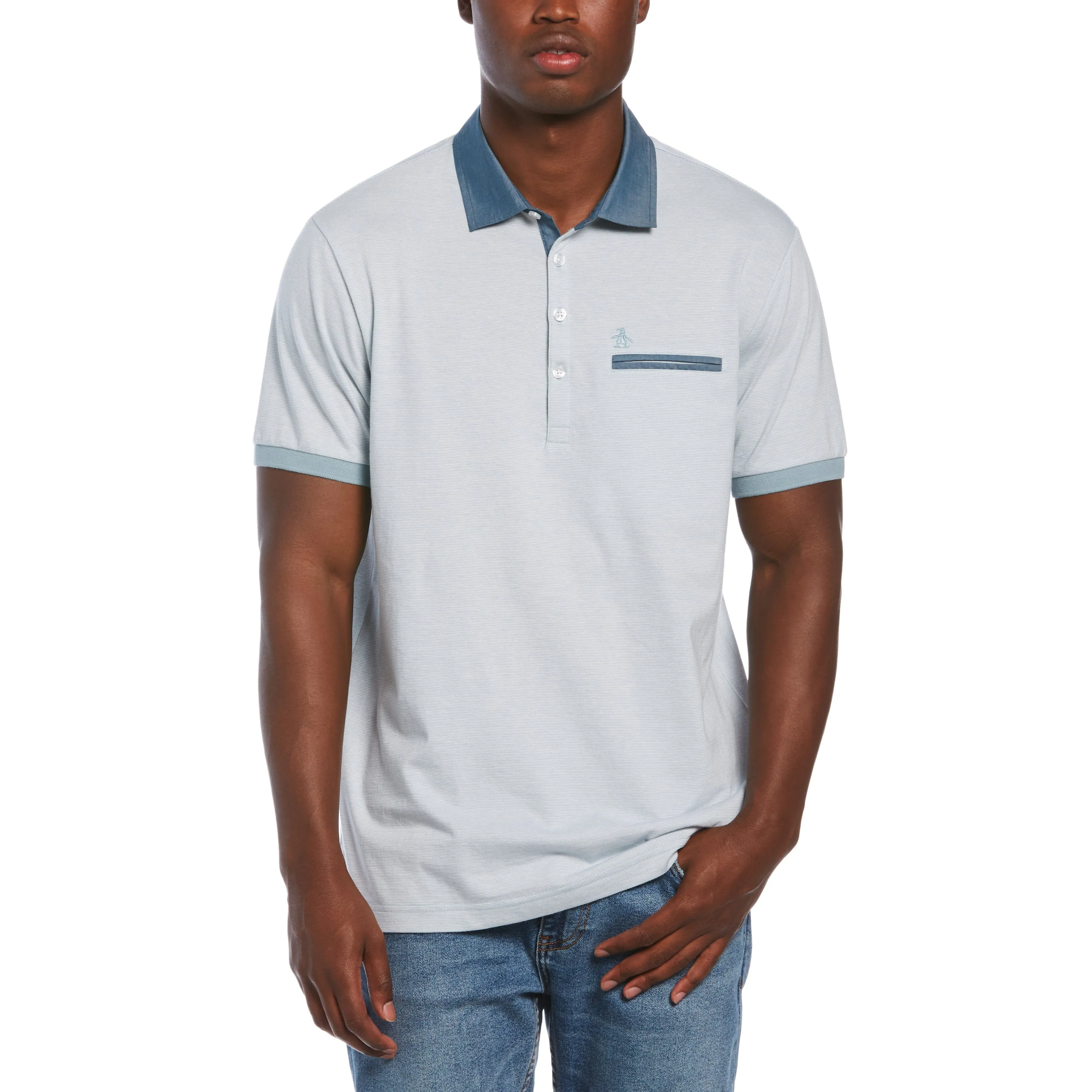 Stripe Chambray Collar Polo sold by Original Penguin