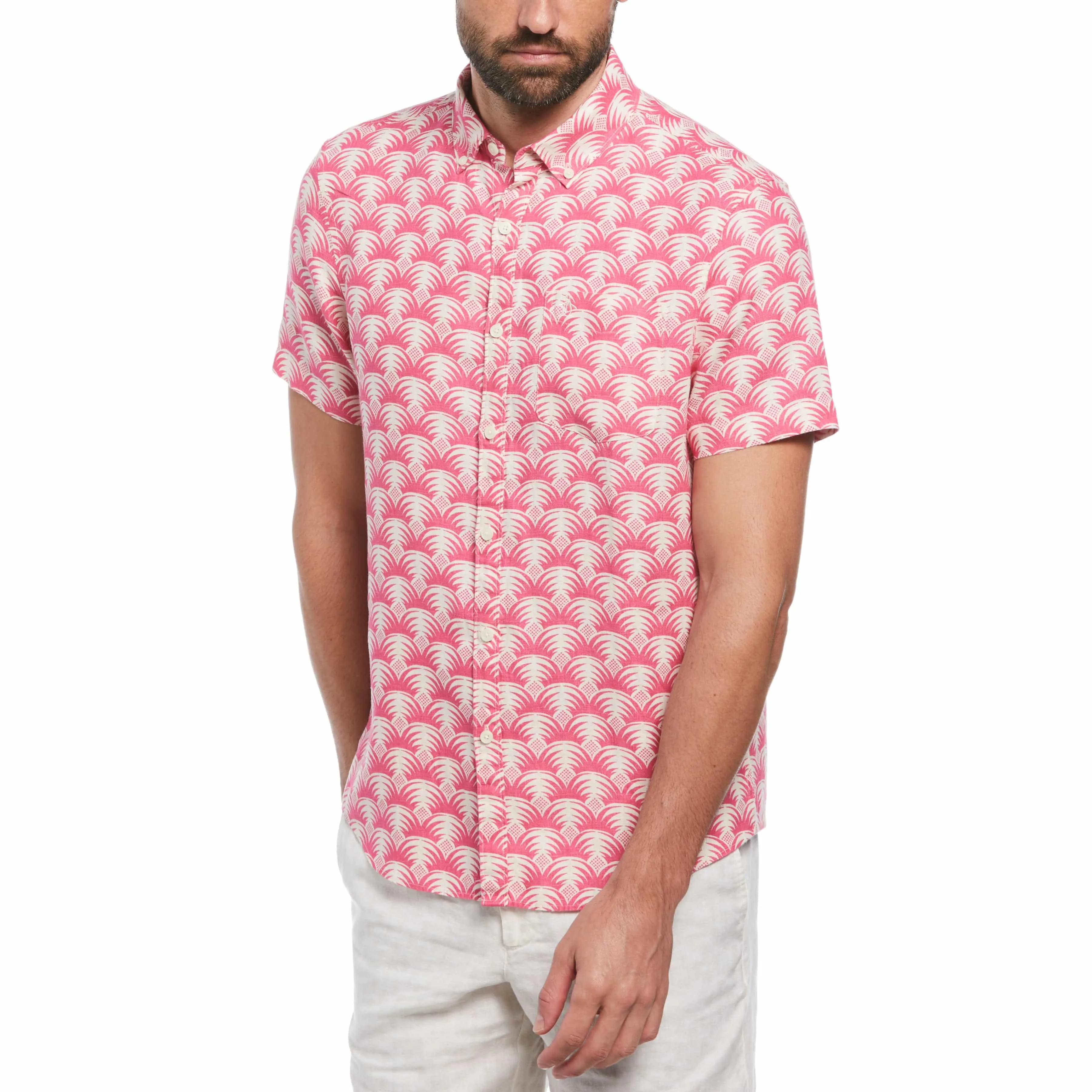 Delave Linen Geometric Palm Print Shirt sold by Original Penguin