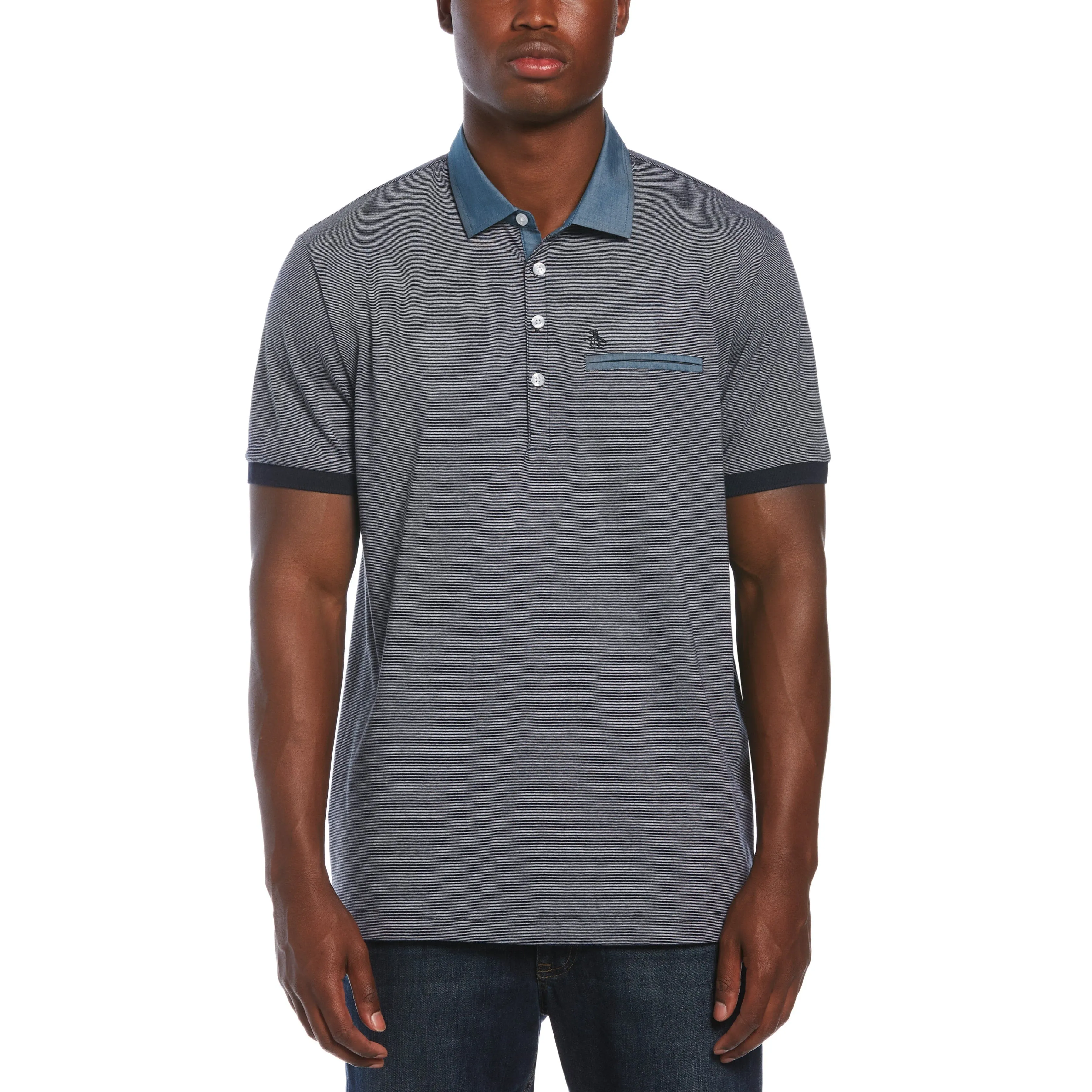Stripe Chambray Collar Polo sold by Original Penguin