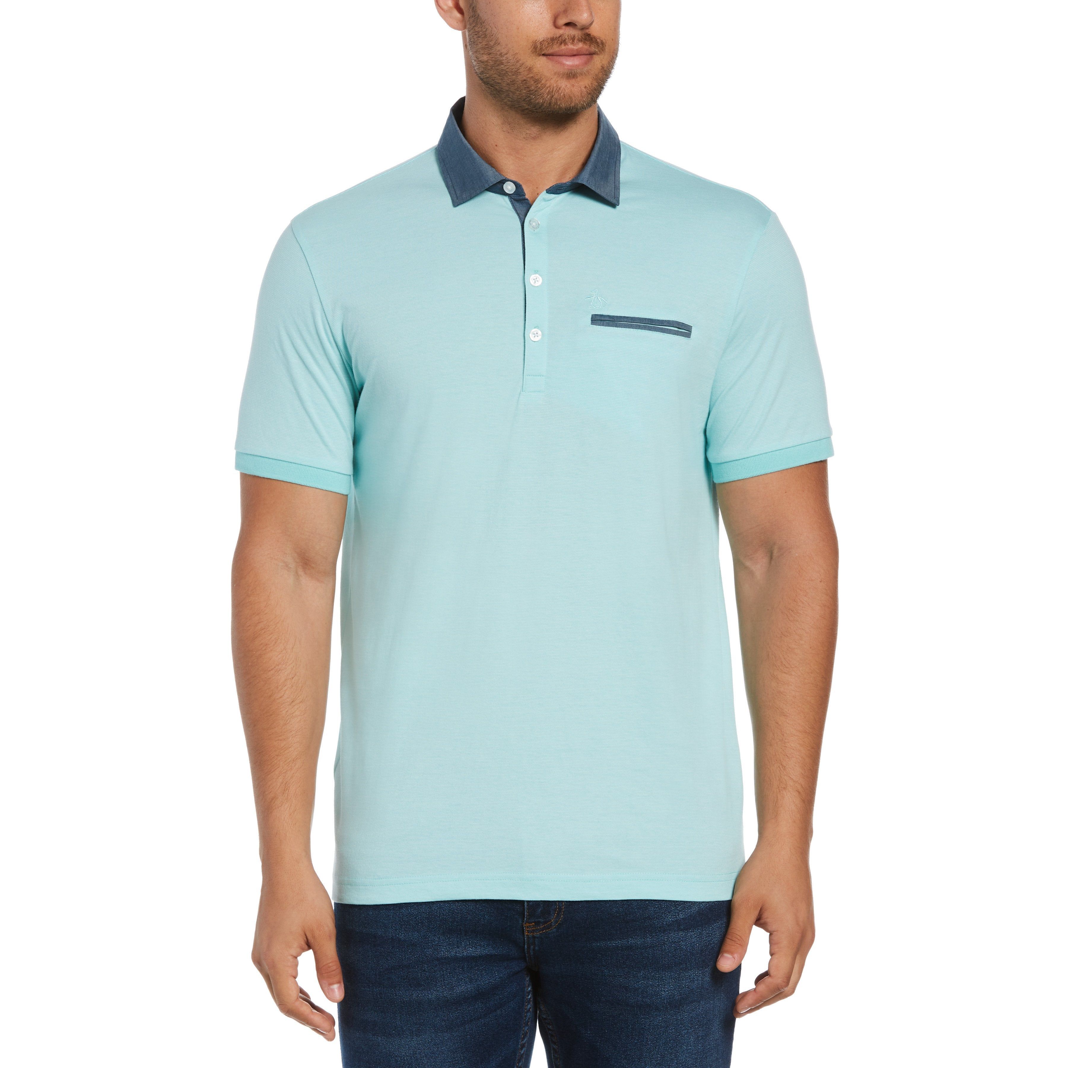 Feeder Stripe Chambray Collar Polo sold by Original Penguin