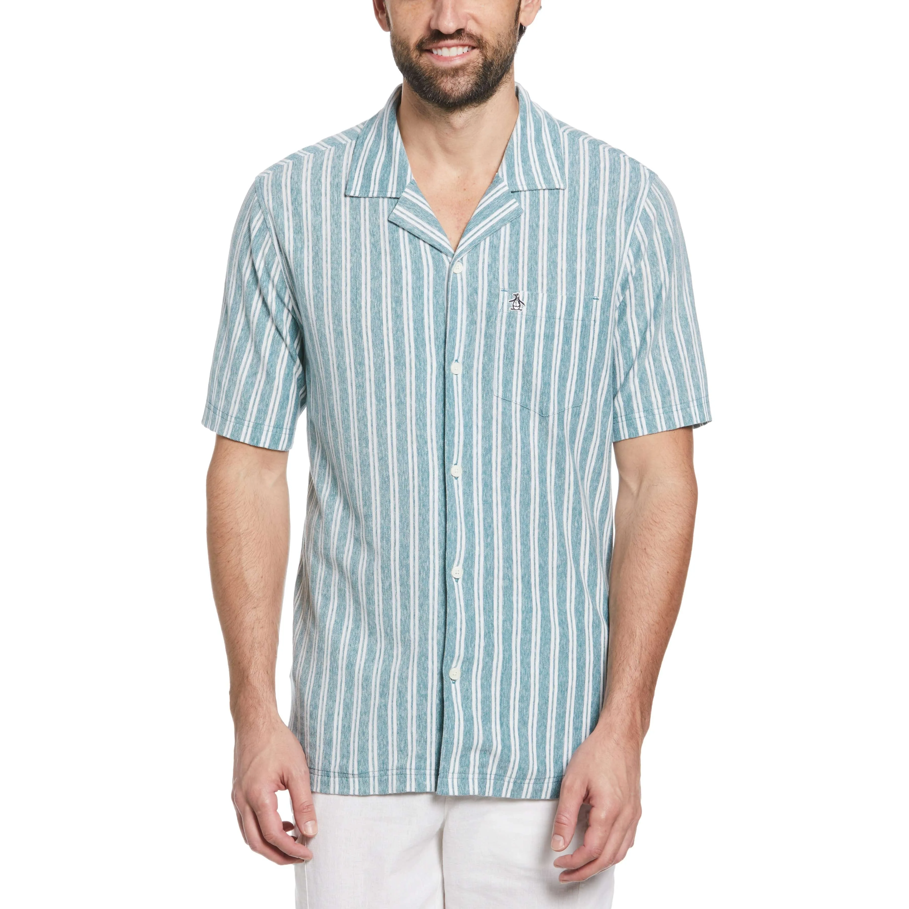Linen Blend Striped Pique Shirt sold by Original Penguin