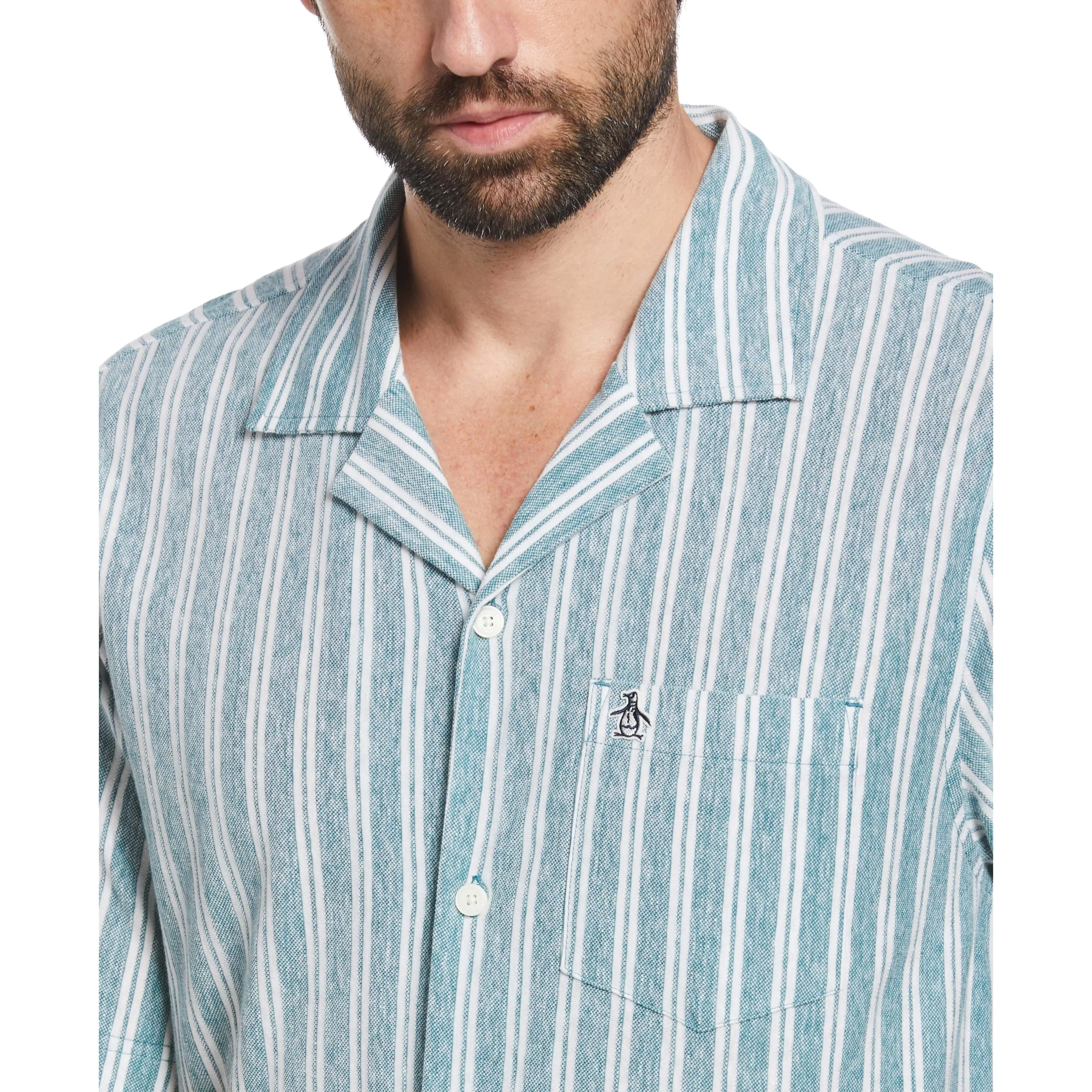 Linen Blend Striped Pique Shirt sold by Original Penguin product image thumbnail 3