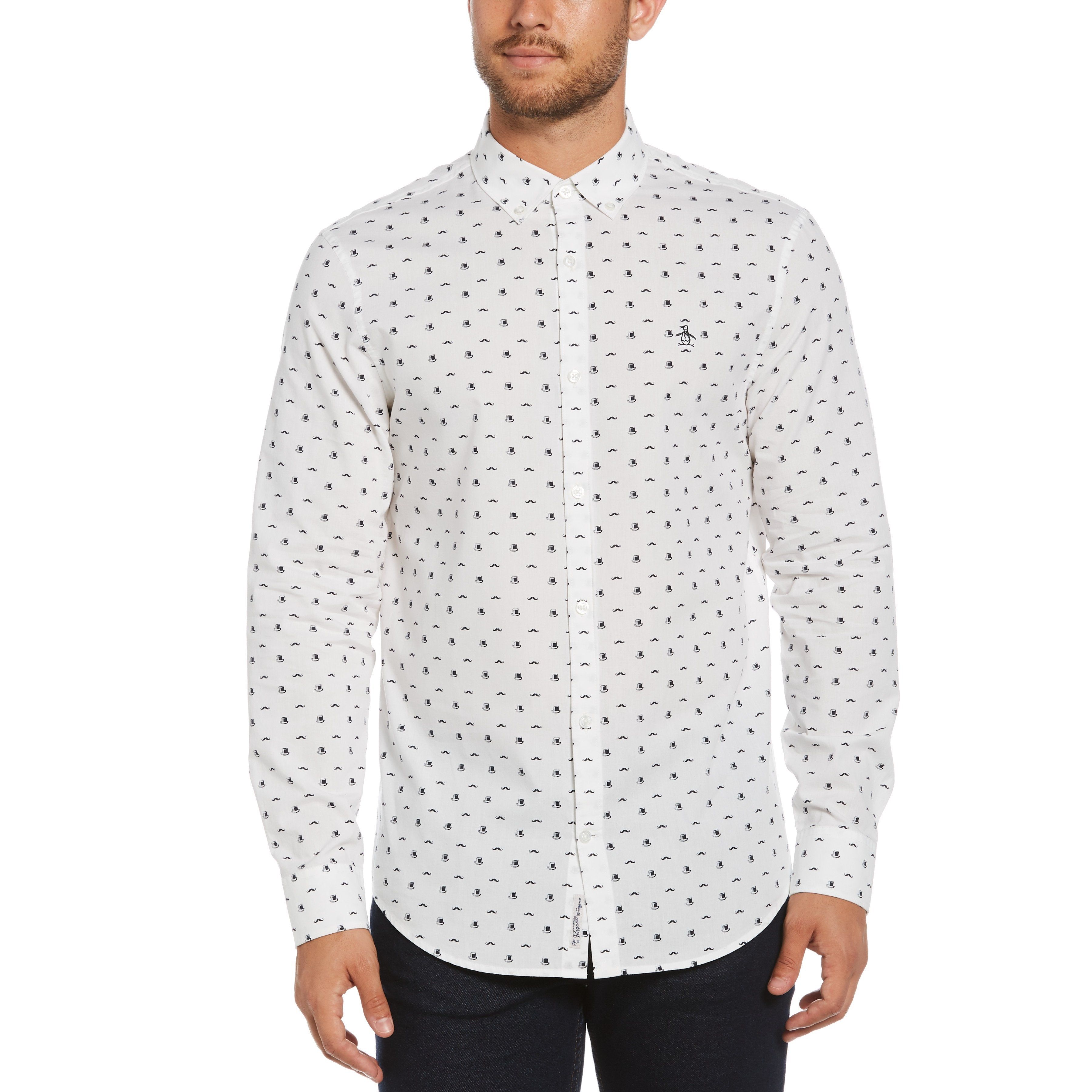 Top Hat & Mustache Print Poplin Shirt sold by Original Penguin