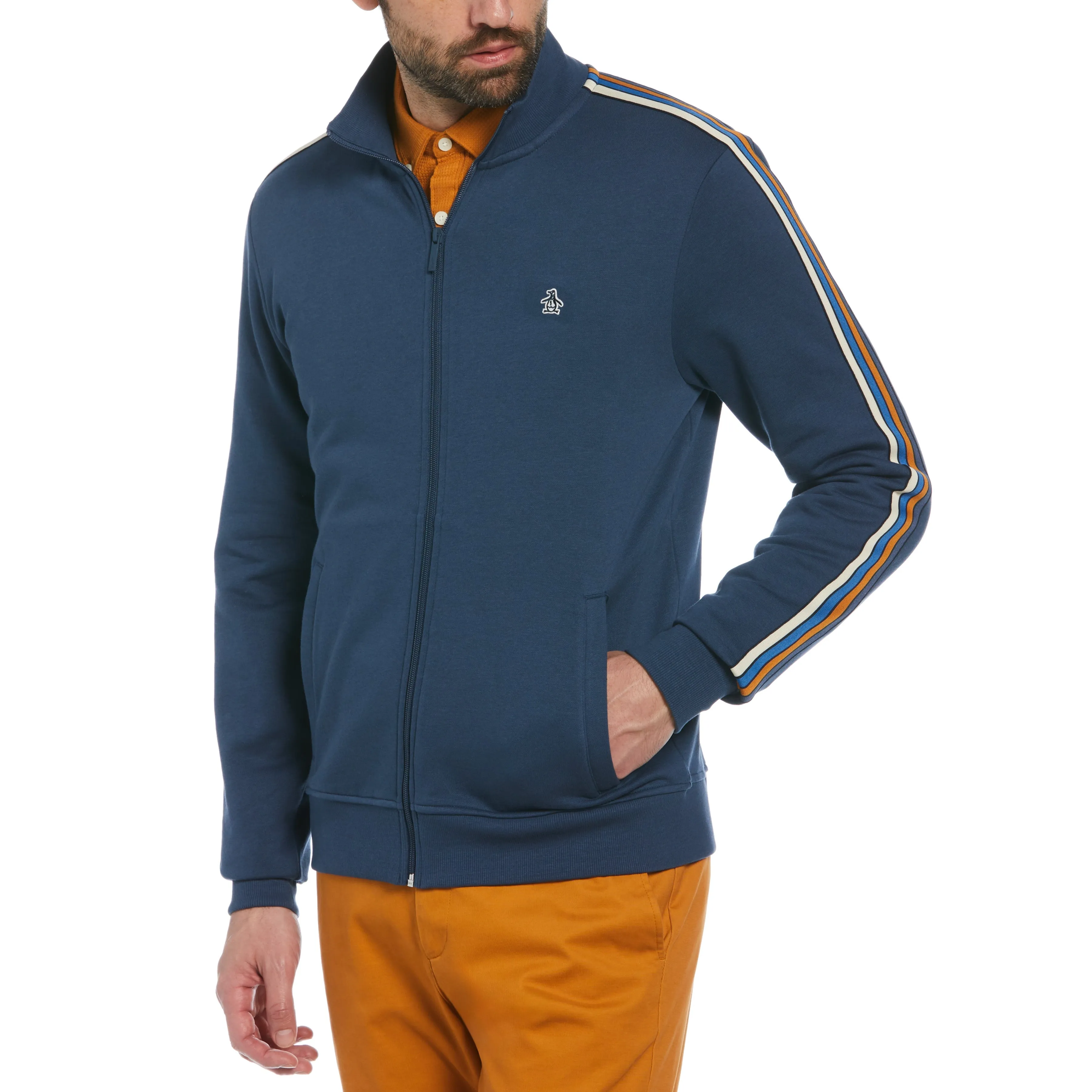 Stripe Tape Fleece Track Jacket sold by Original Penguin