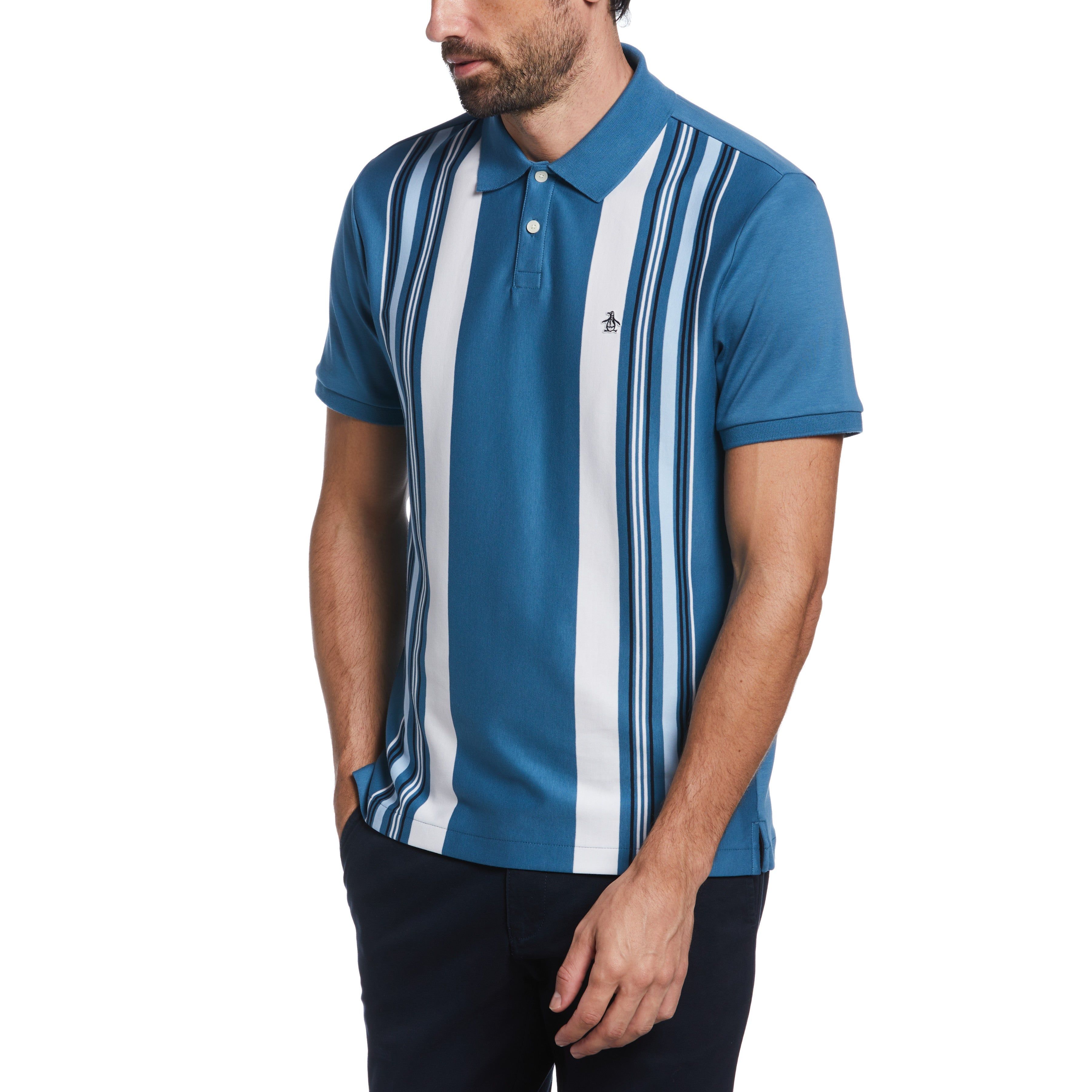 Striped Front Interlock Polo sold by Original Penguin