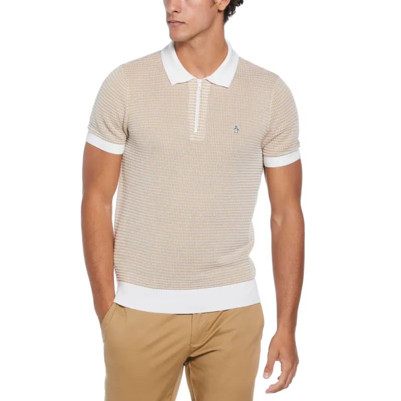 All-Over Jacquard 1/4 Zip Sweater Polo made by Original Penguin