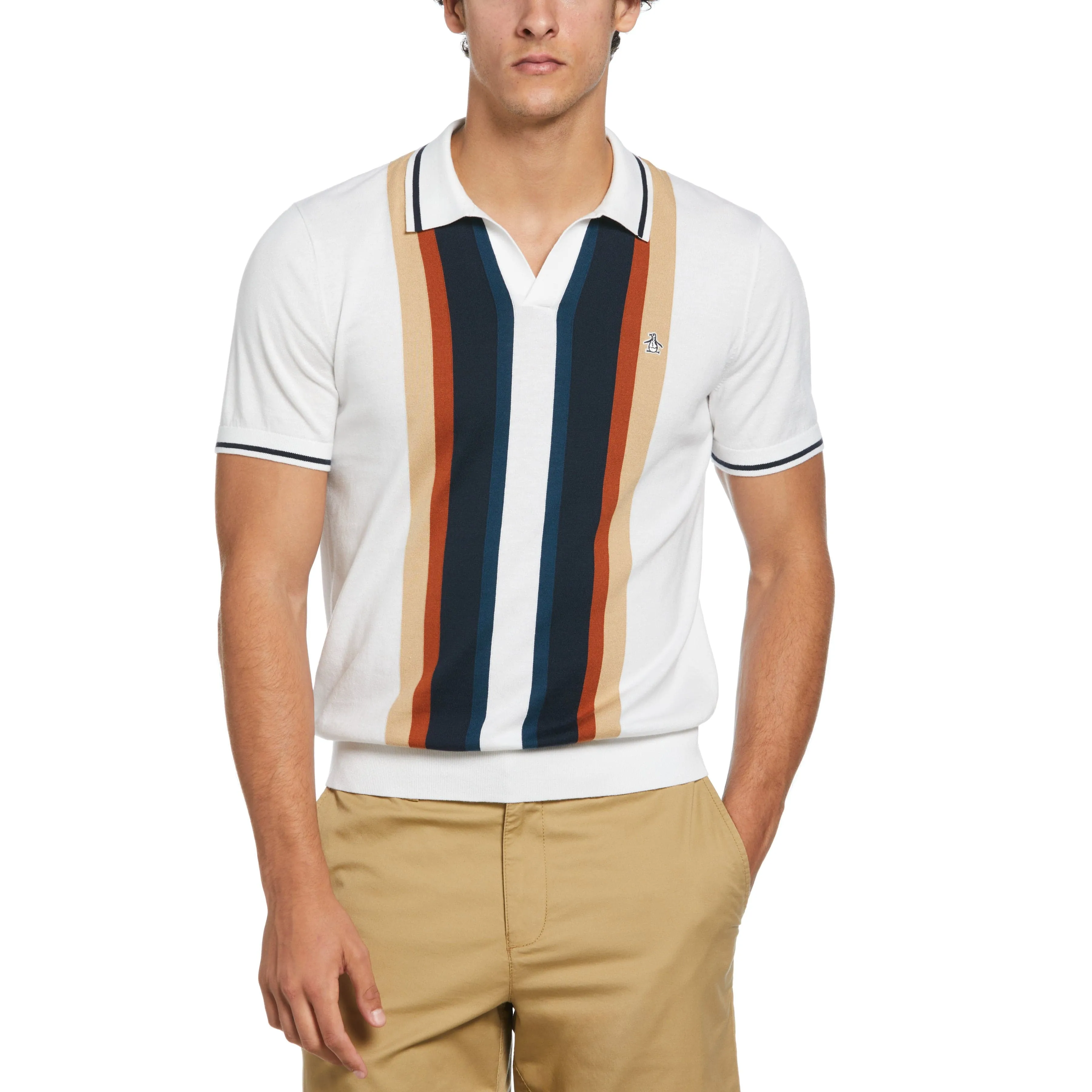 Vertical Stripe Johnny Collar Sweater Polo sold by Original Penguin