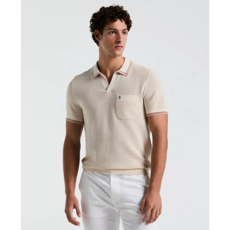 Mesh Tipped Johnny Collar Sweater Polo sold by Original Penguin