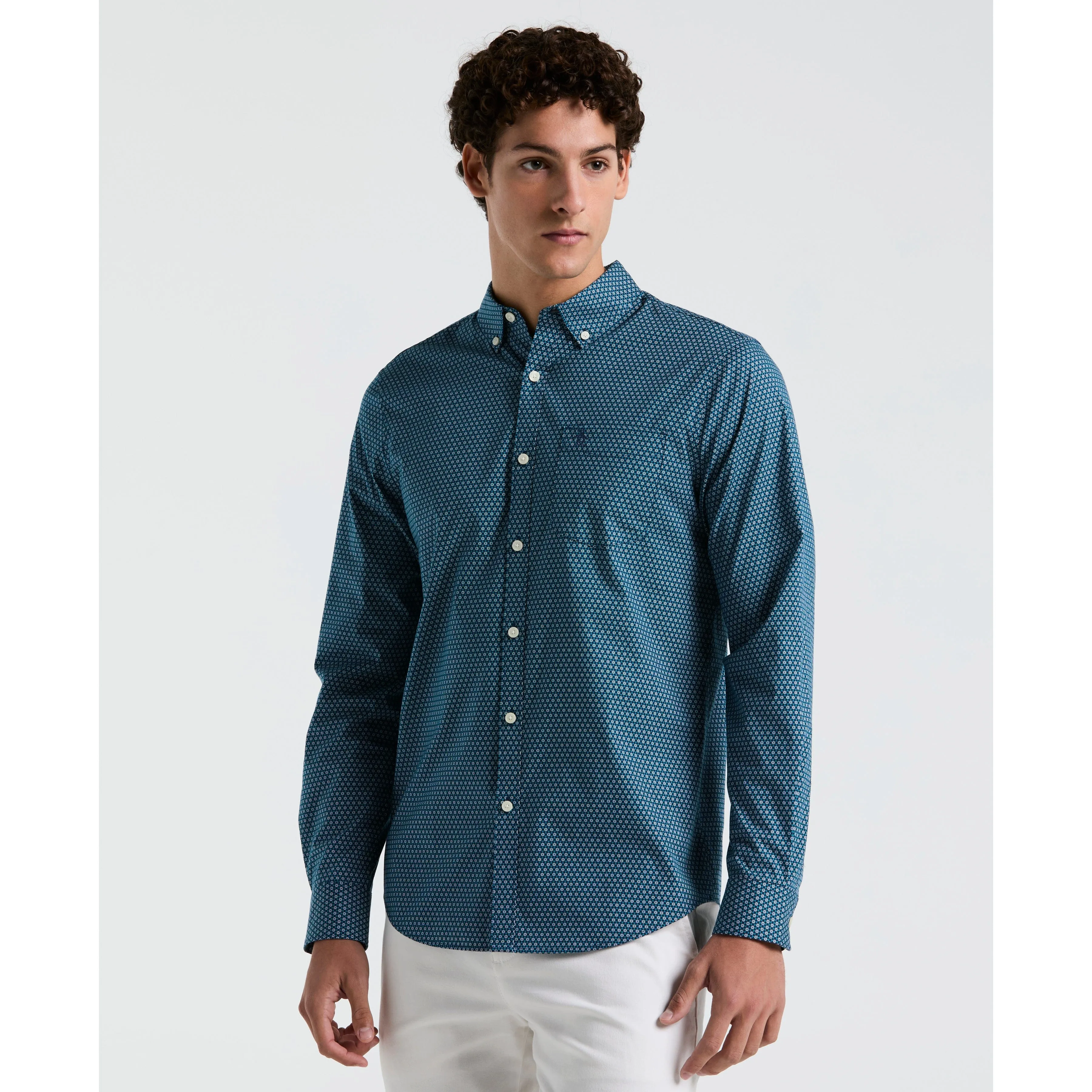 Poplin Mini Floral Geo Print Shirt sold by Original Penguin