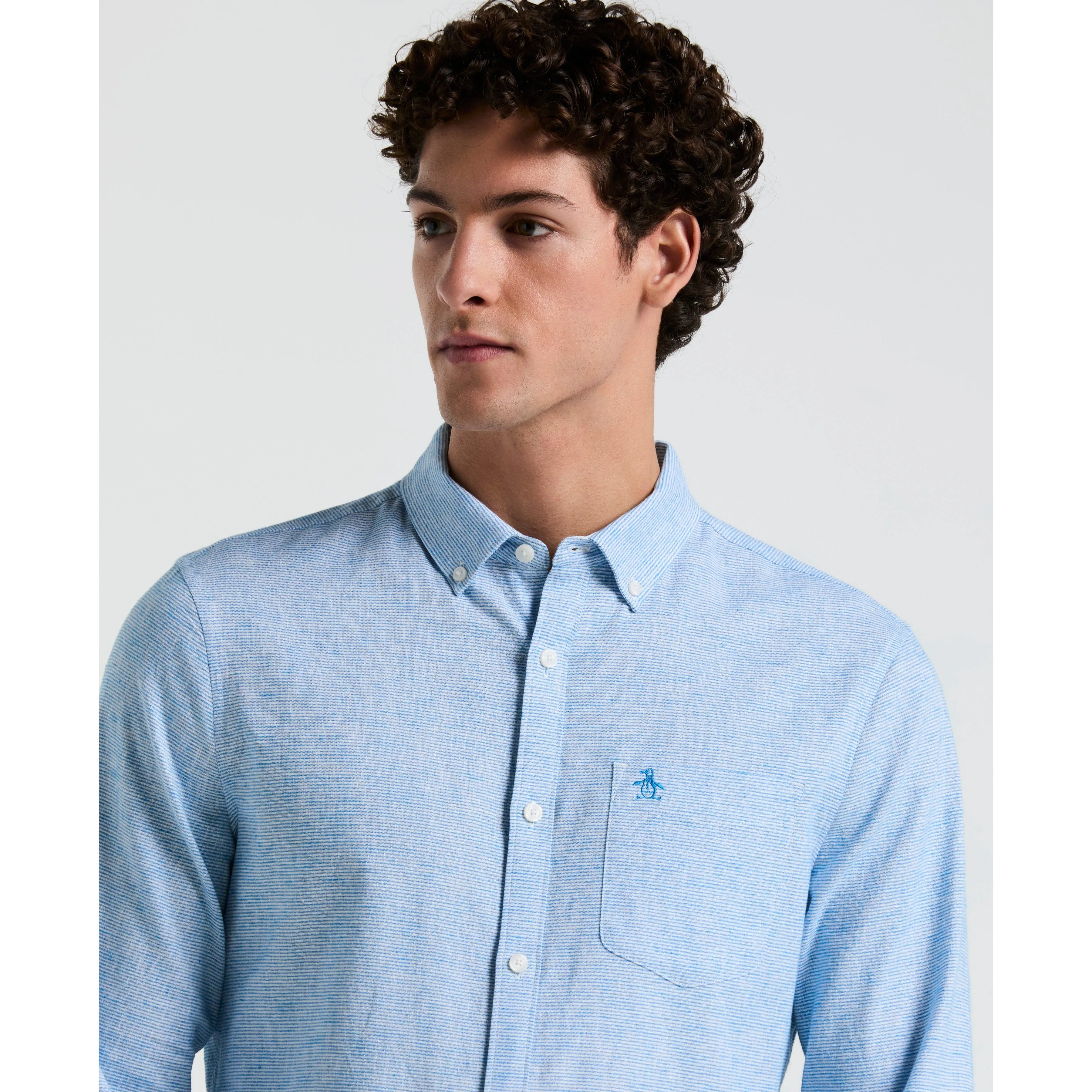 Linen Blend Stretch Feeder Stripe Shirt sold by Original Penguin product image thumbnail 3
