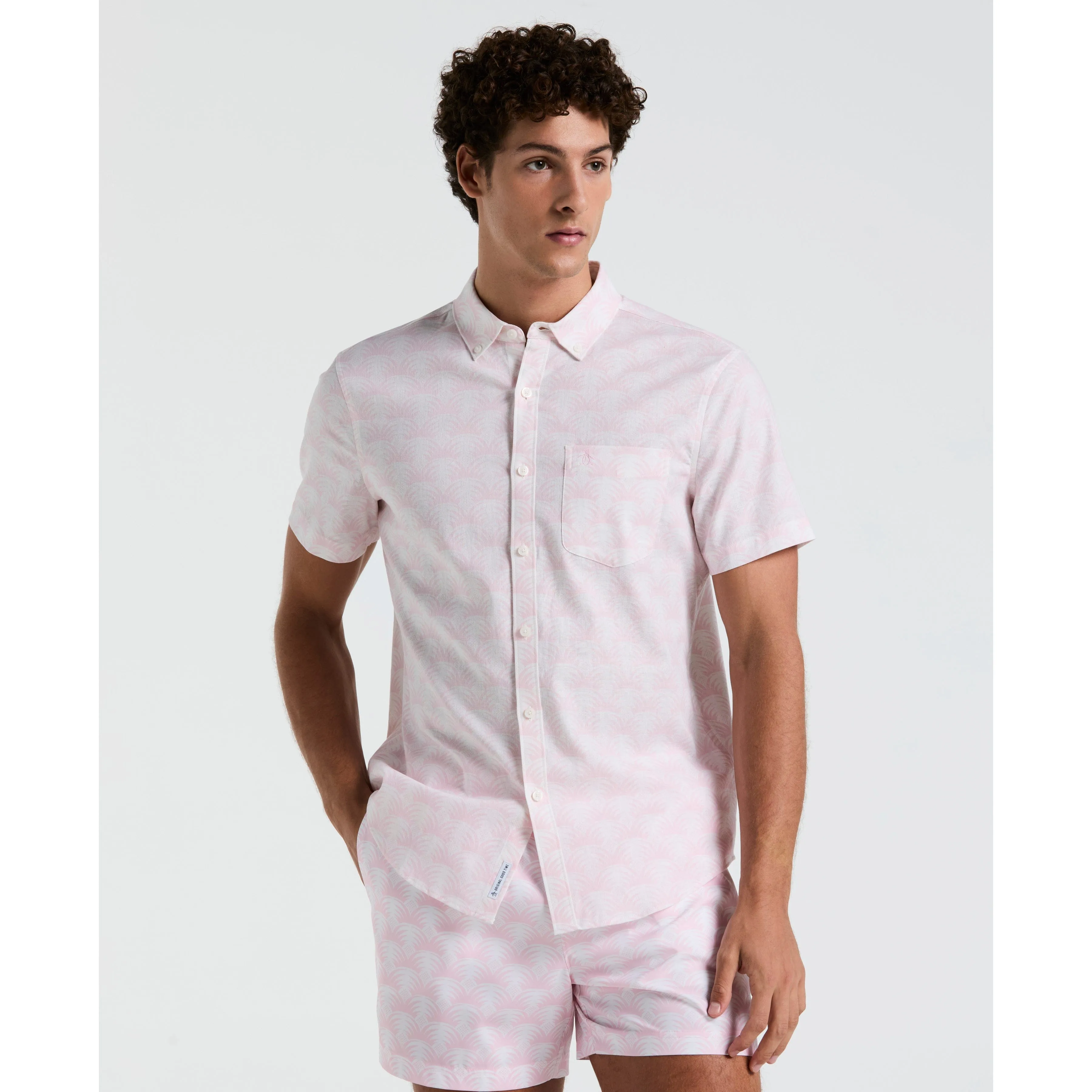 Linen All-Over Geo Palms Print Shirt sold by Original Penguin