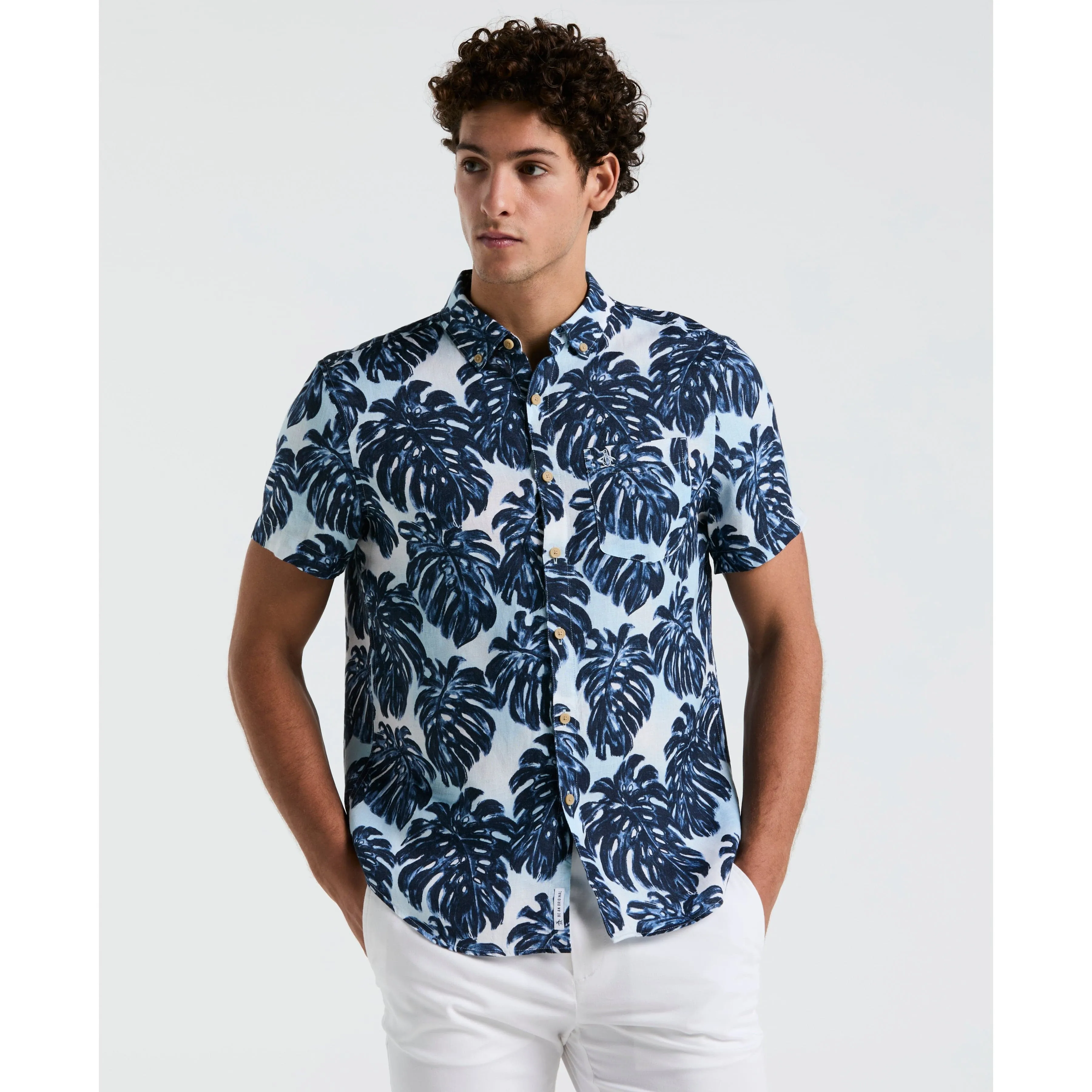 Linen Monstera Print Shirt sold by Original Penguin
