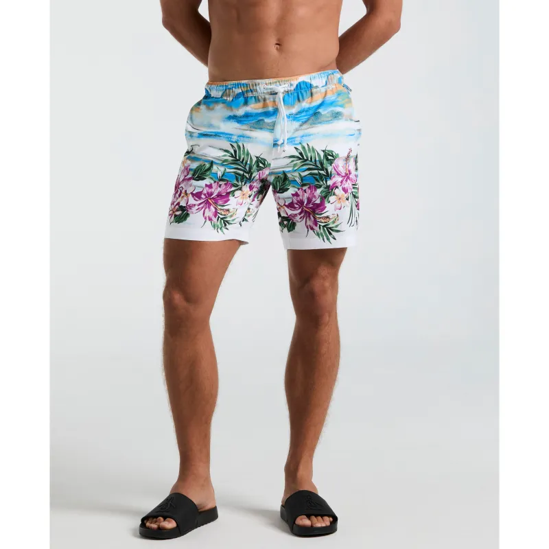 7" Hibiscus Scene Print Swim Short sold by Original Penguin