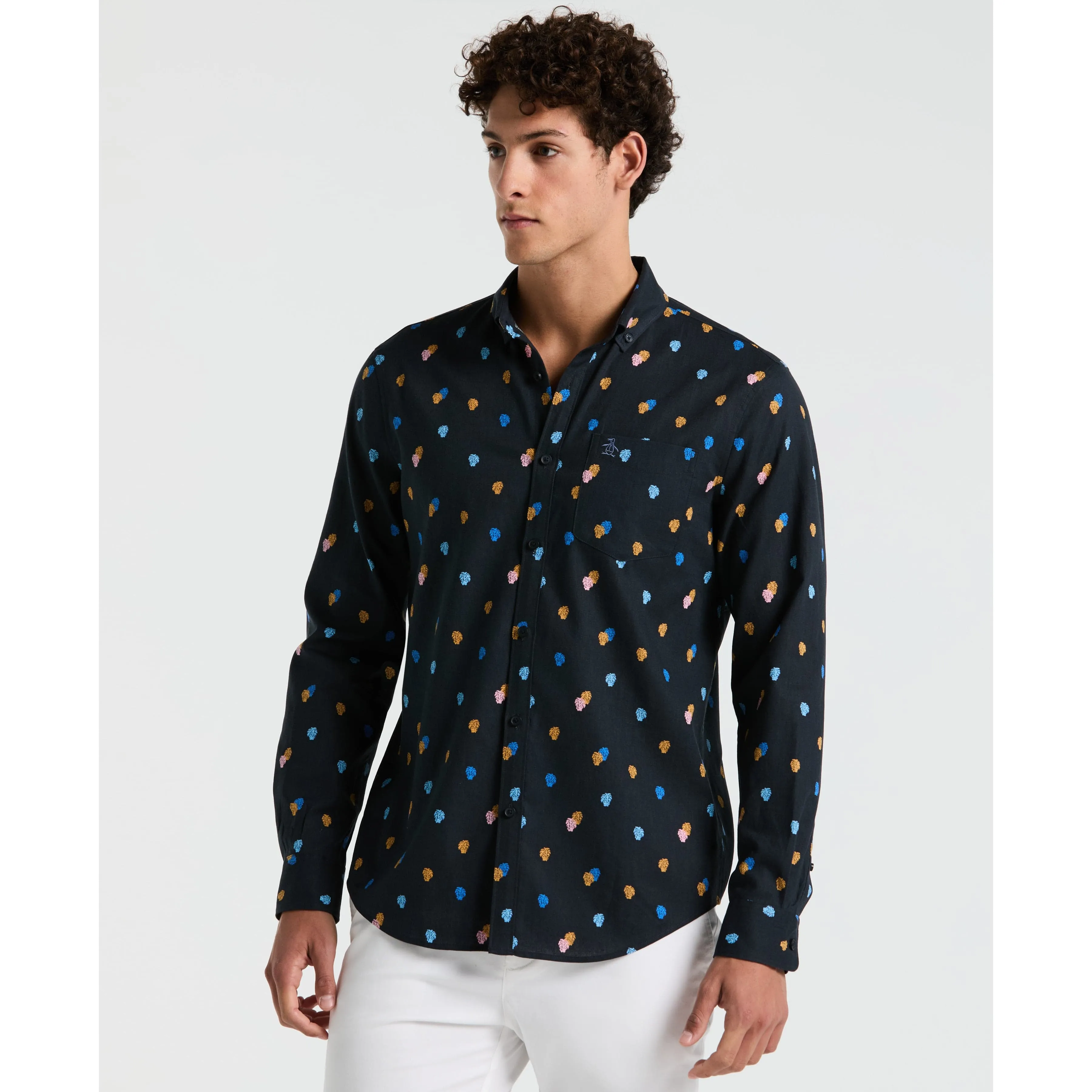 Linen Blend Mini Monstera Print Shirt sold by Original Penguin