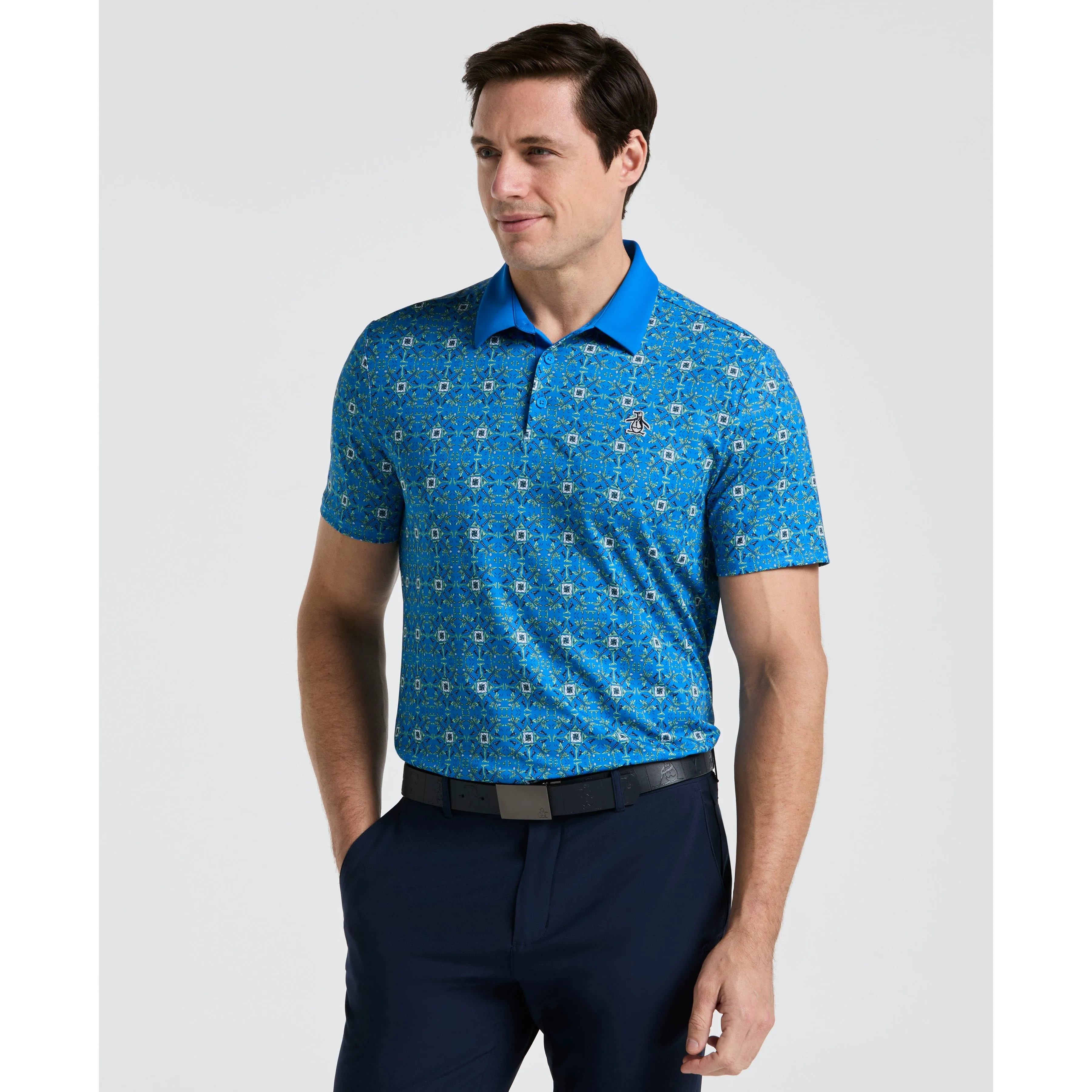 All-Over Cocktail Windowpane Printed Golf Polo sold by Original Penguin
