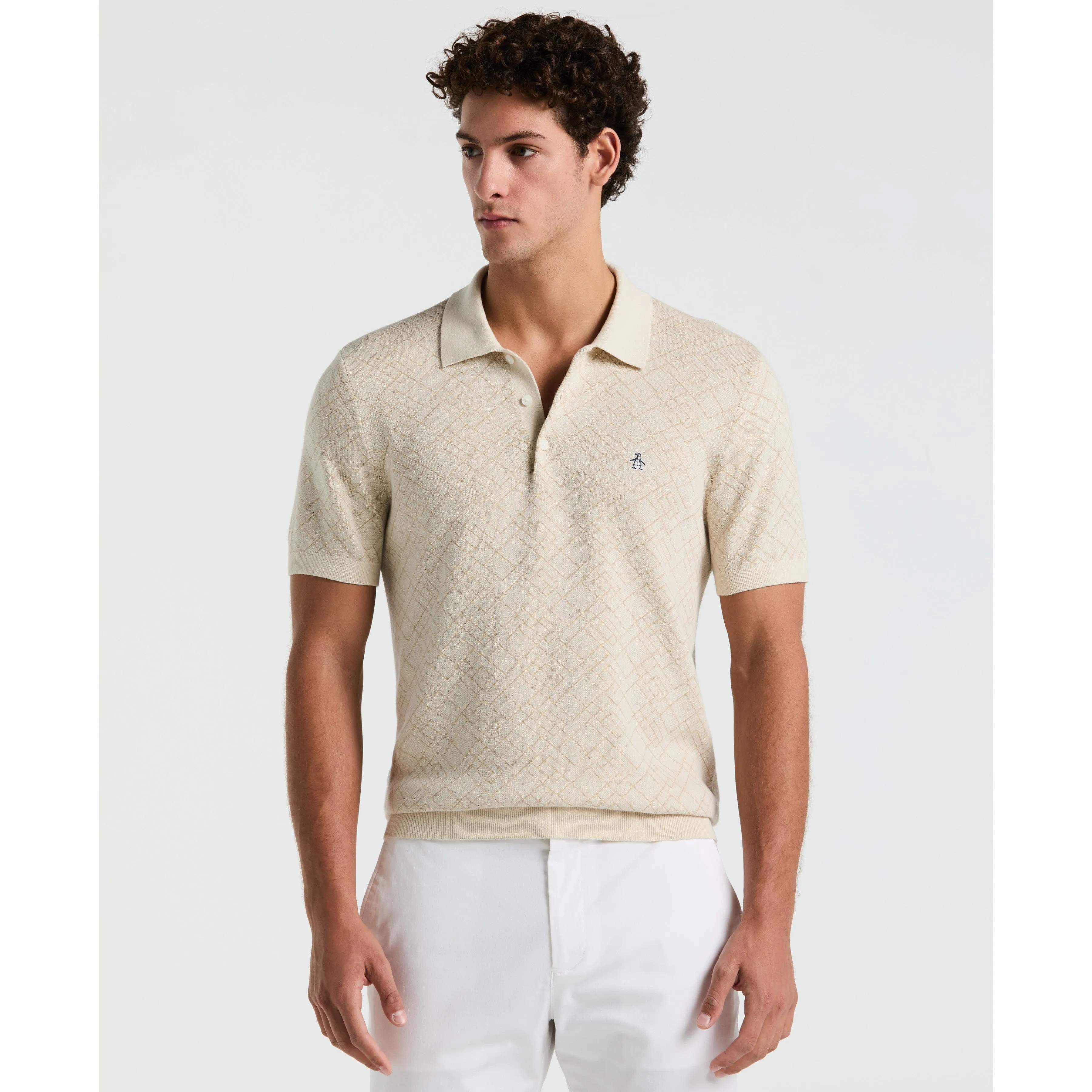 Jacquard Geometric Sweater Polo sold by Original Penguin