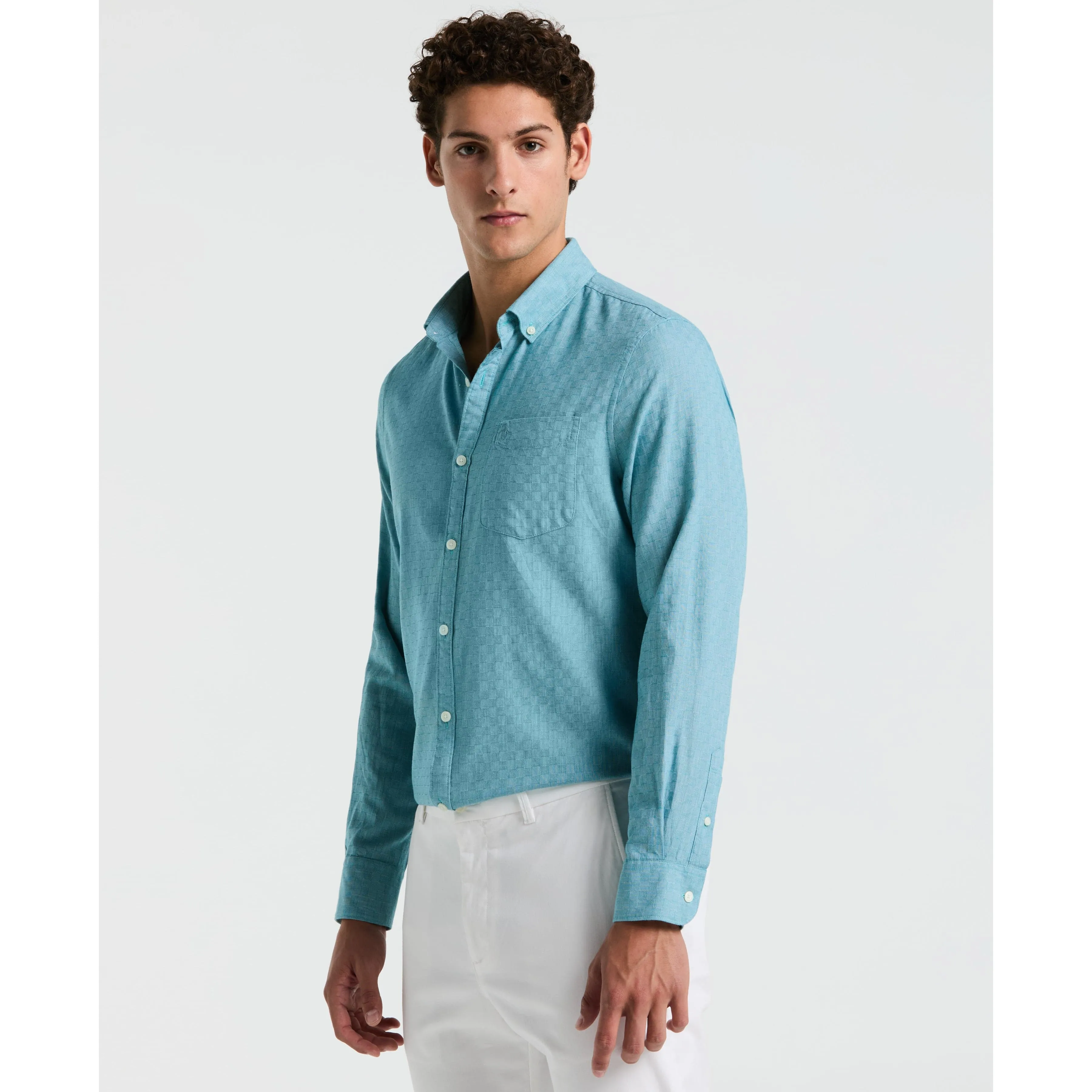 Long Sleeve EcoVero™ Tonal Check Shirt sold by Original Penguin