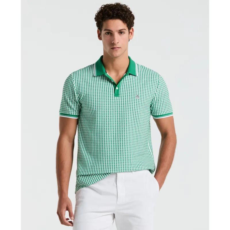 Jacquard All-Over Contrast Check Polo sold by Original Penguin