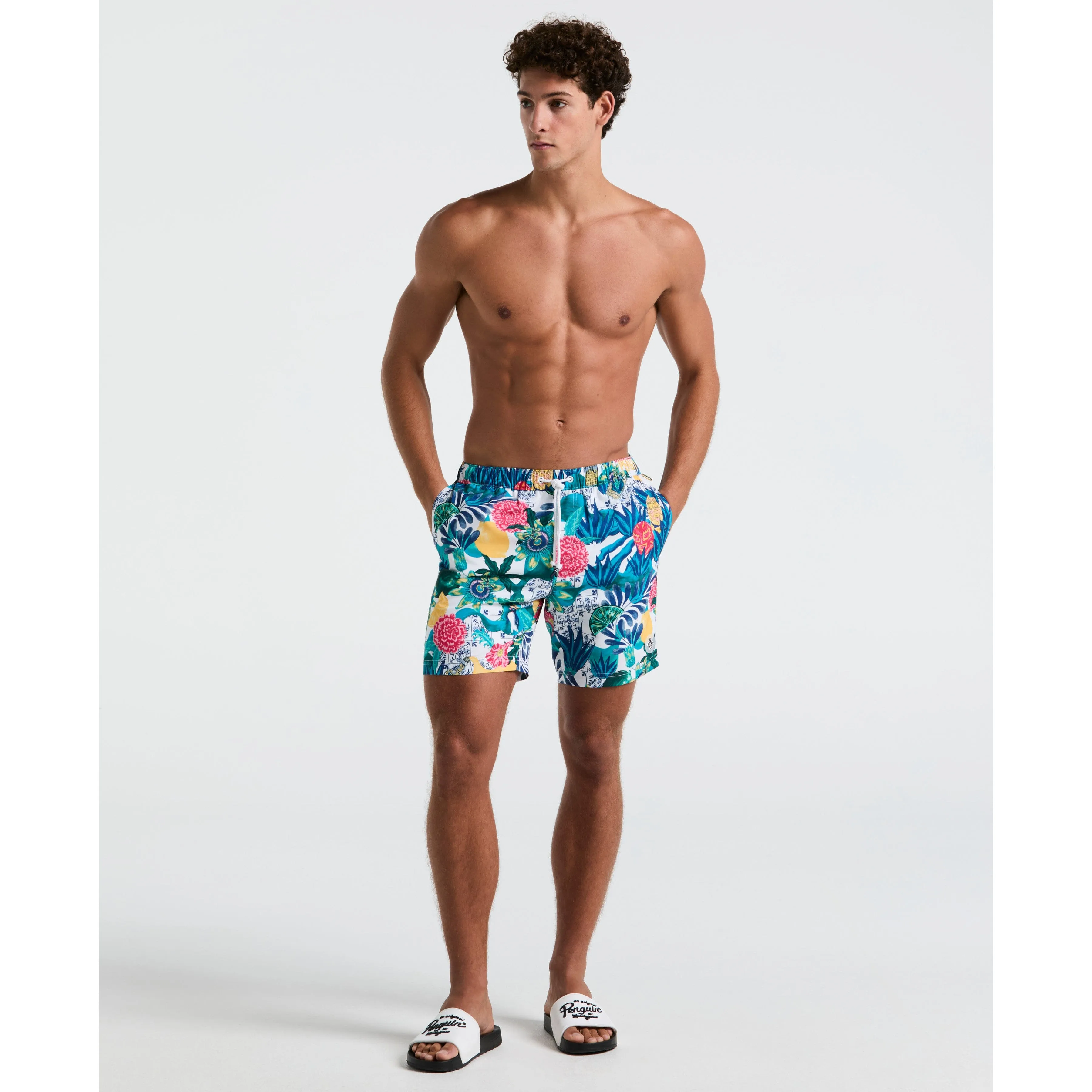 7" All-Over Floral Collage Swim Short sold by Original Penguin