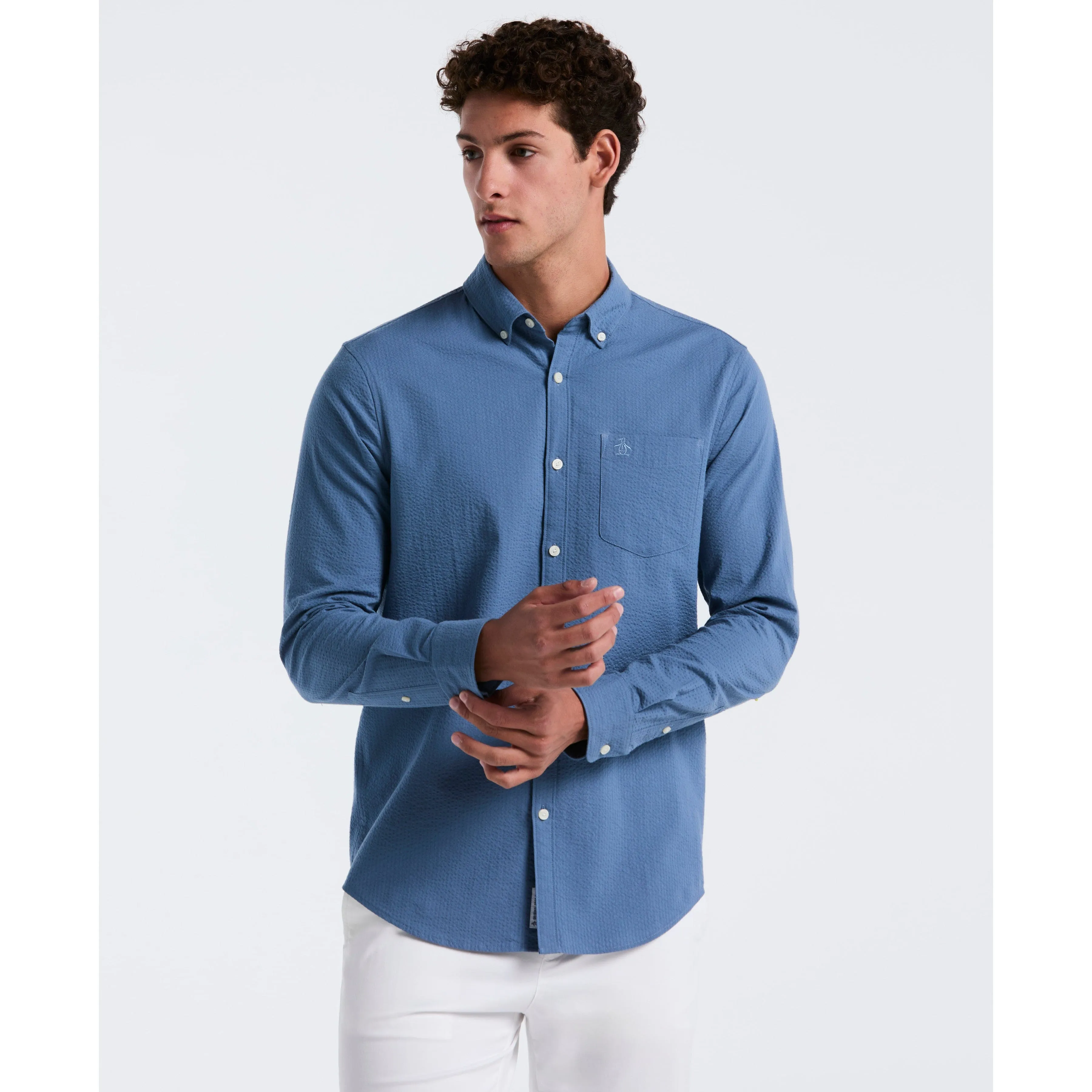Long Sleeve Seersucker Solid Shirt sold by Original Penguin