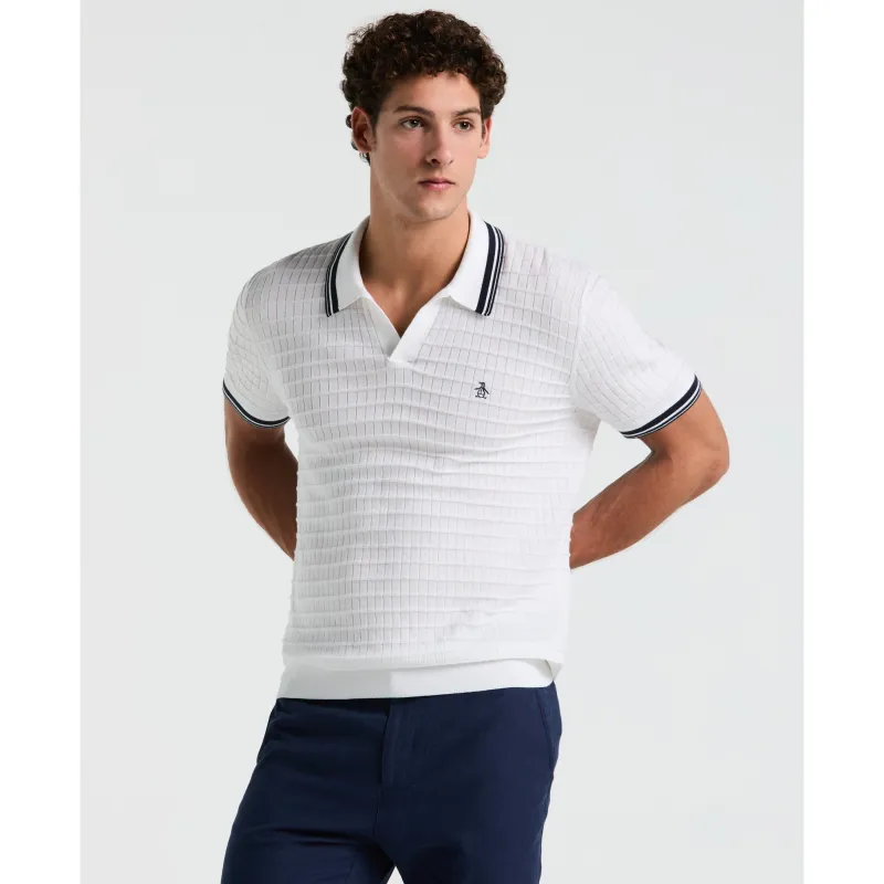 Grid Knit Johnny Collar Sweater Polo sold by Original Penguin