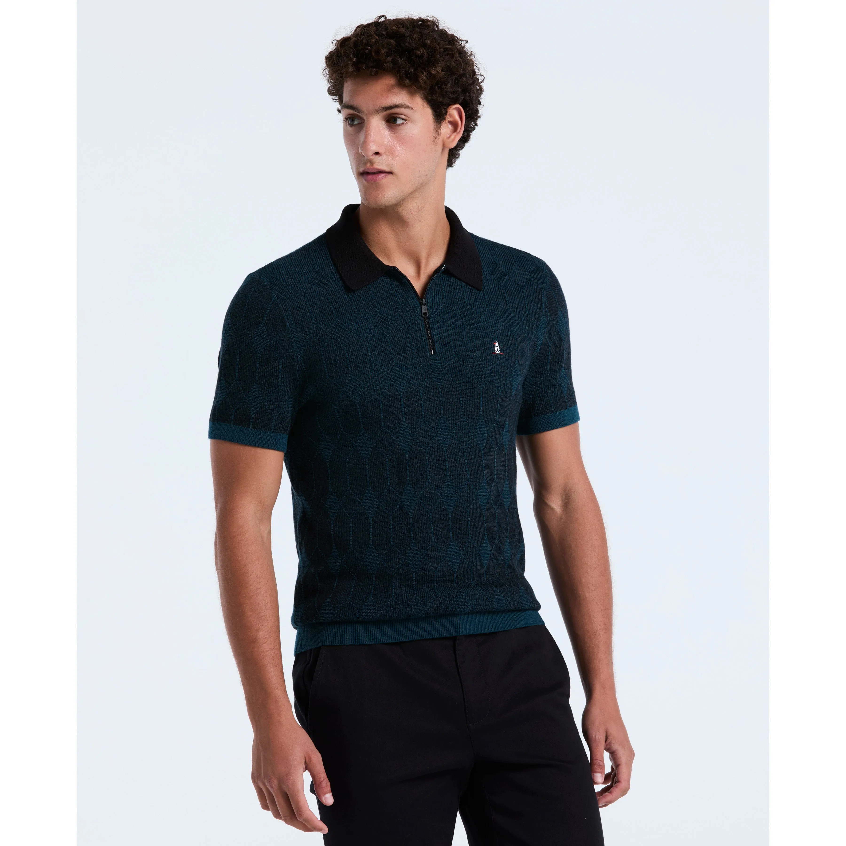 Quarter Zip Jacquard Sweater Polo sold by Original Penguin