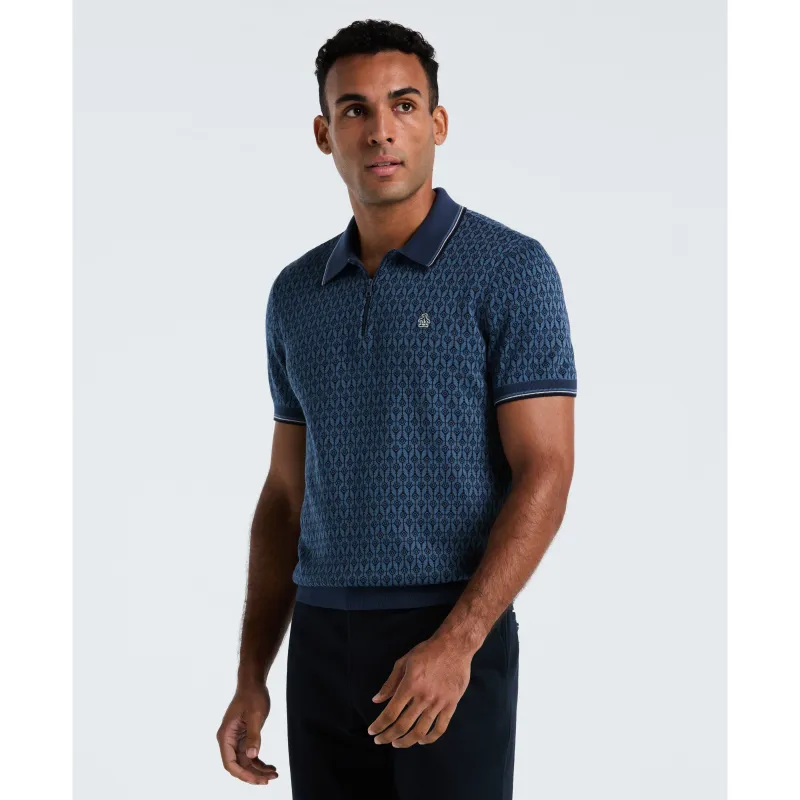 Quarter Zip Geo Jacquard Sweater Polo sold by Original Penguin