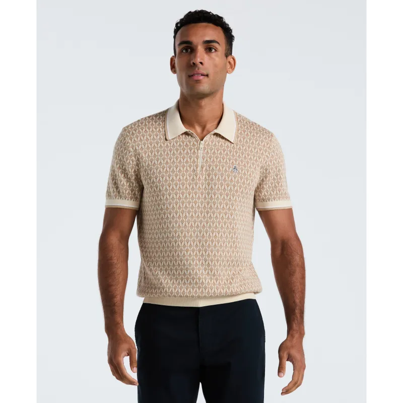 Quarter Zip Geo Jacquard Sweater Polo sold by Original Penguin