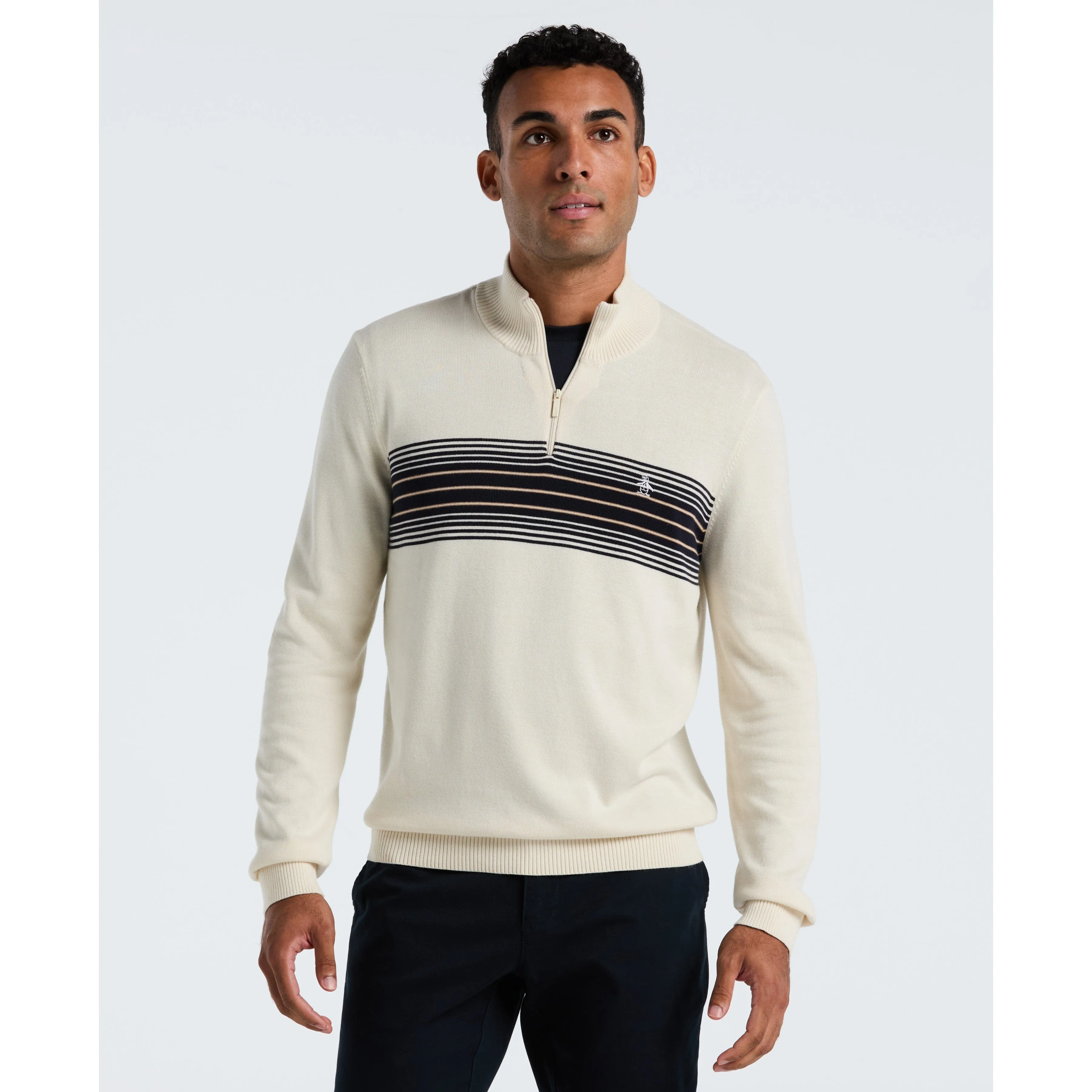 Quarter Zip Chest Stripe Sweater sold by Original Penguin