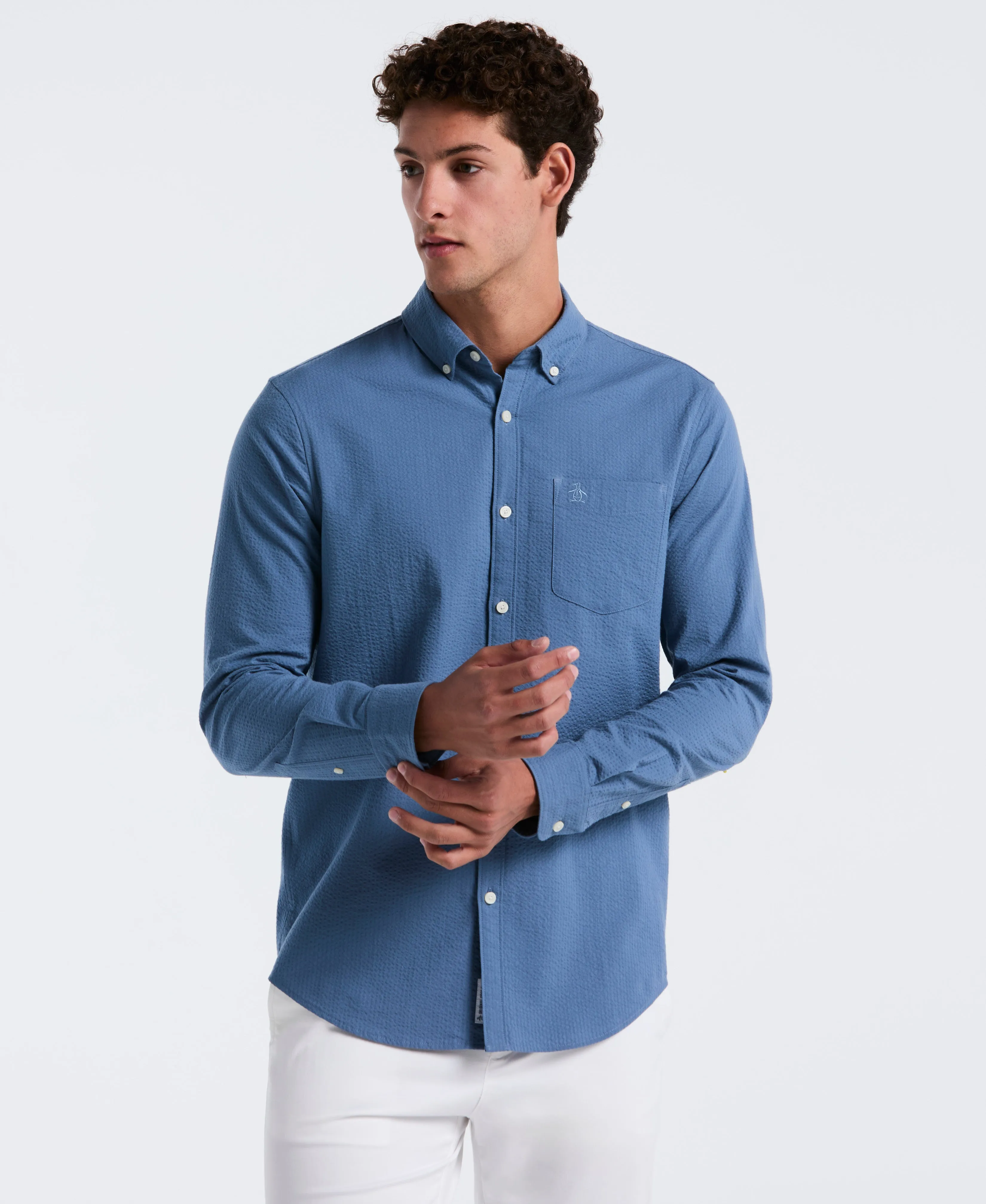 Seersucker Solid Long Sleeve Shirt sold by Original Penguin product image thumbnail 5