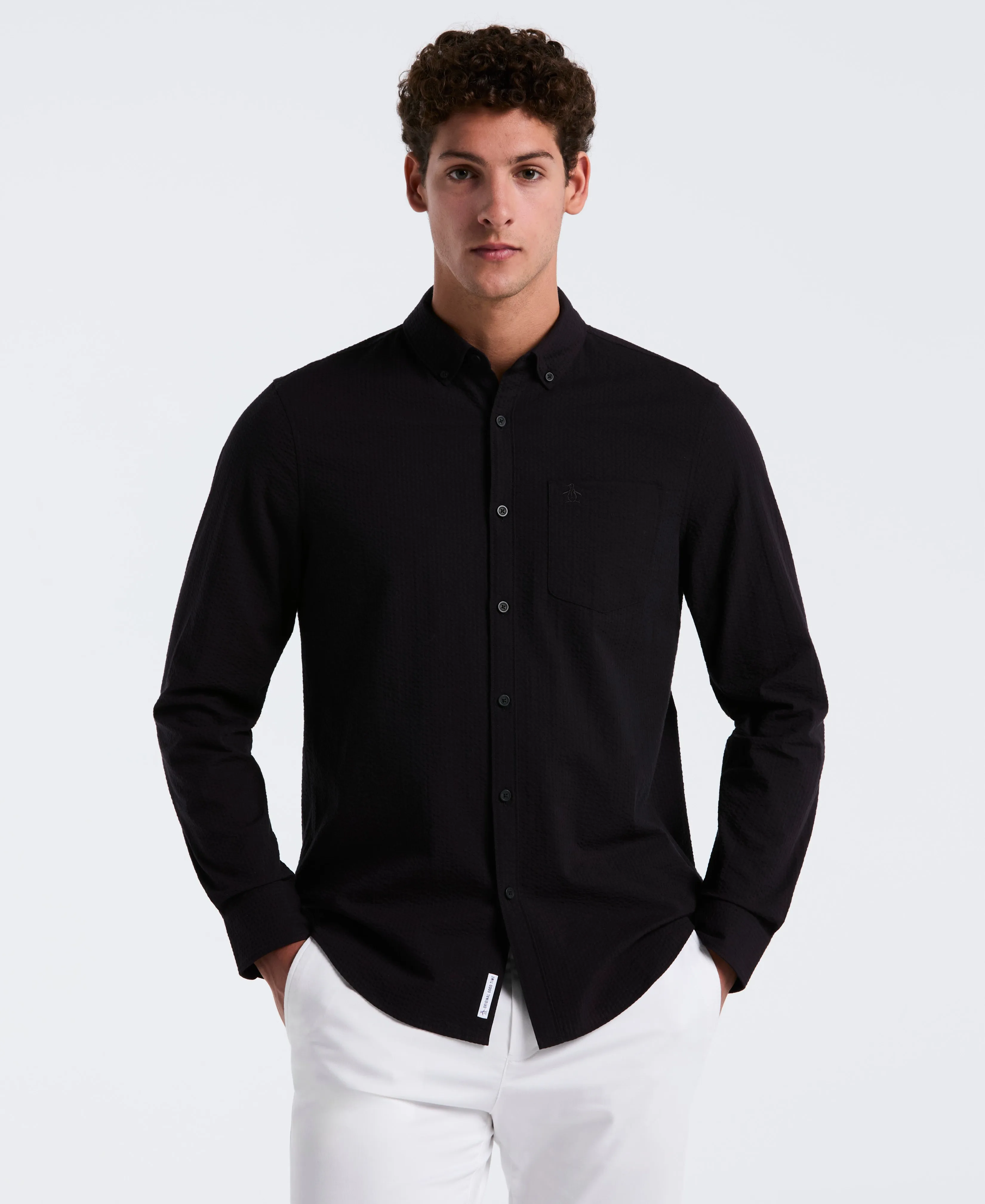 Seersucker Solid Long Sleeve Shirt sold by Original Penguin product image thumbnail 3